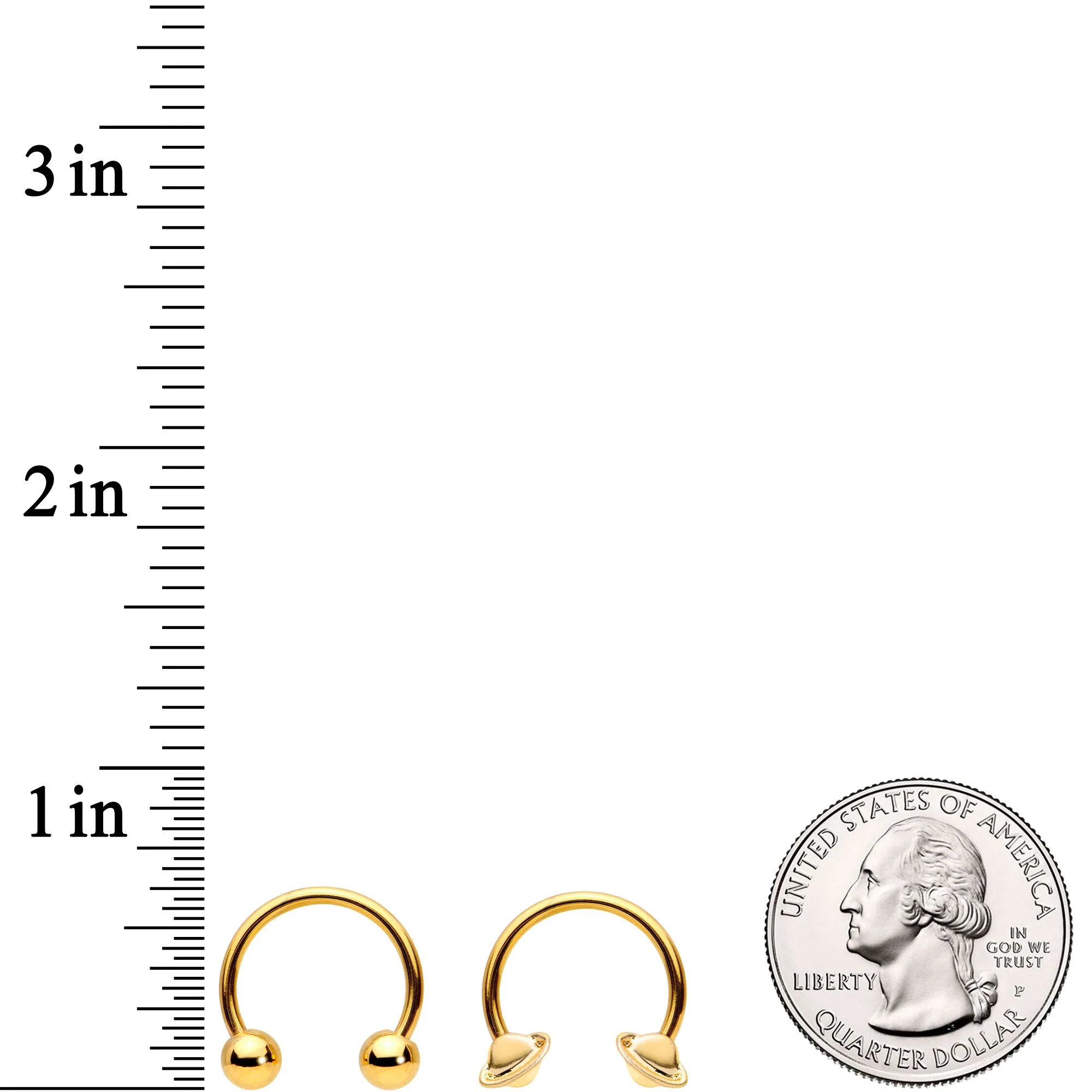 14G 13mm Gold Tone Sexy Saturn Horseshoe Nipple Ring Set - Image 4
