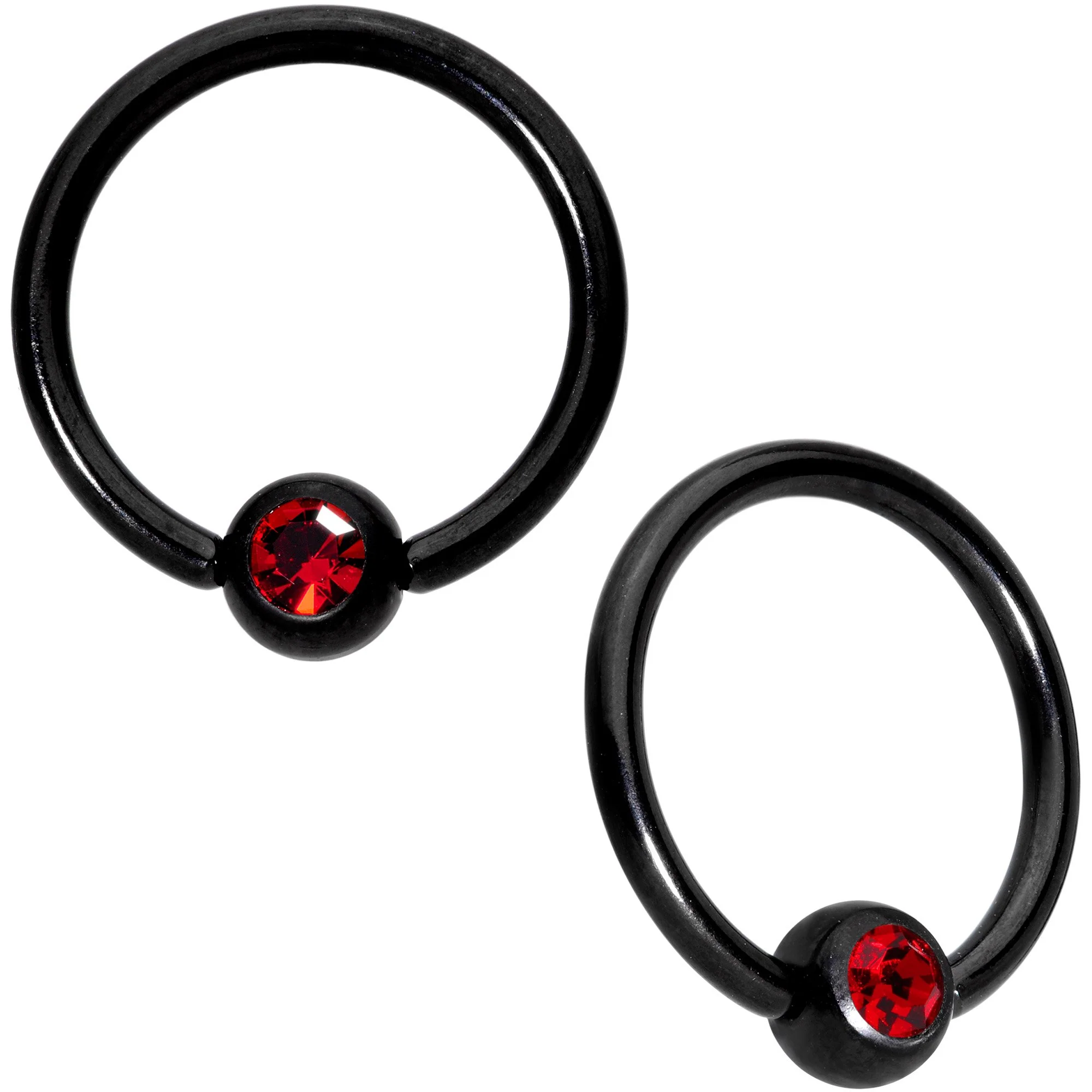14G 13mm Red Gem Alien Black BCR Captive Nipple Ring Set Of 4 - Image 2