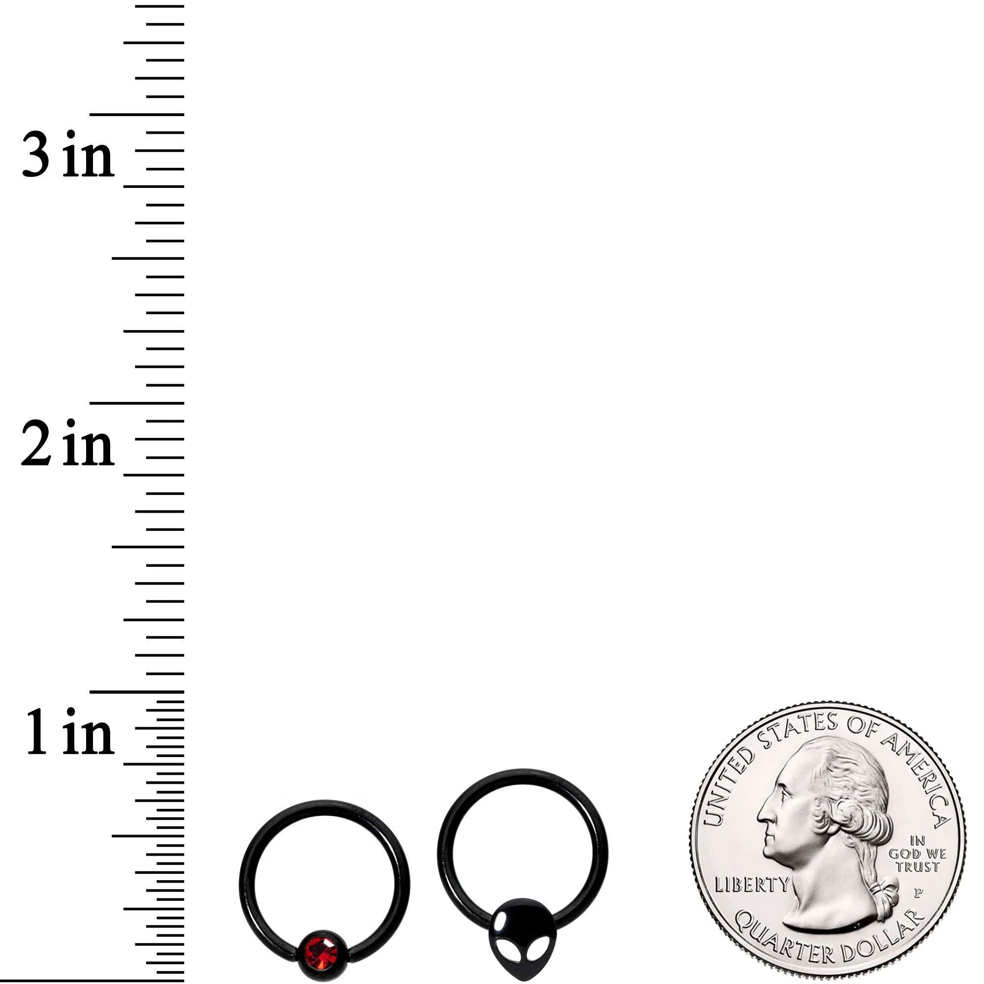 14G 13mm Red Gem Alien Black BCR Captive Nipple Ring Set Of 4 - Image 4