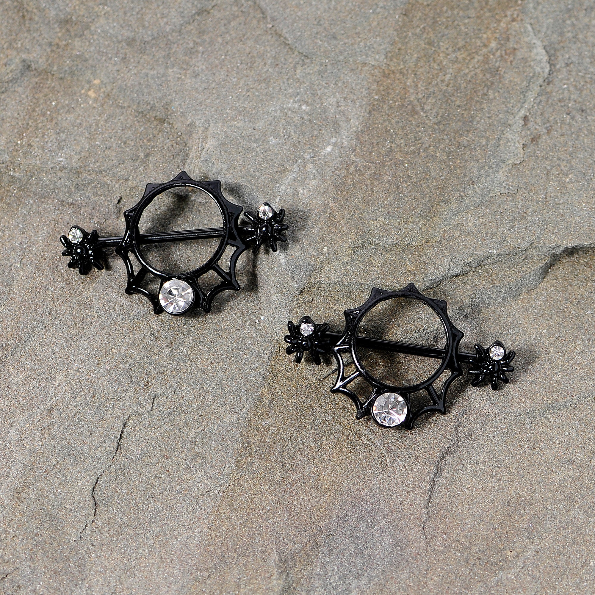 14G 24mm Clear Gem Spider Web Halloween Nipple Shield Set - Image 3