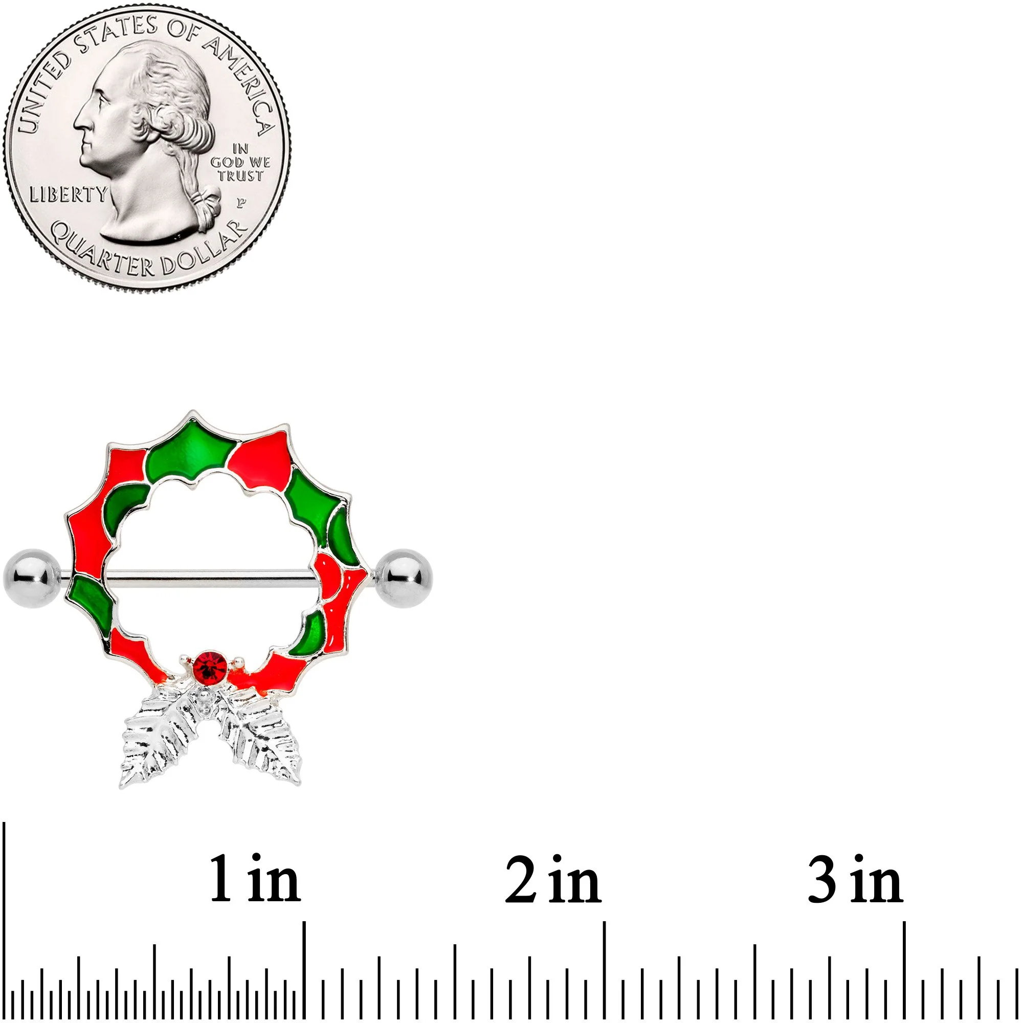 14G 25mm Red Gem Happy Holiday Wreath Nipple Shield Set - Image 2