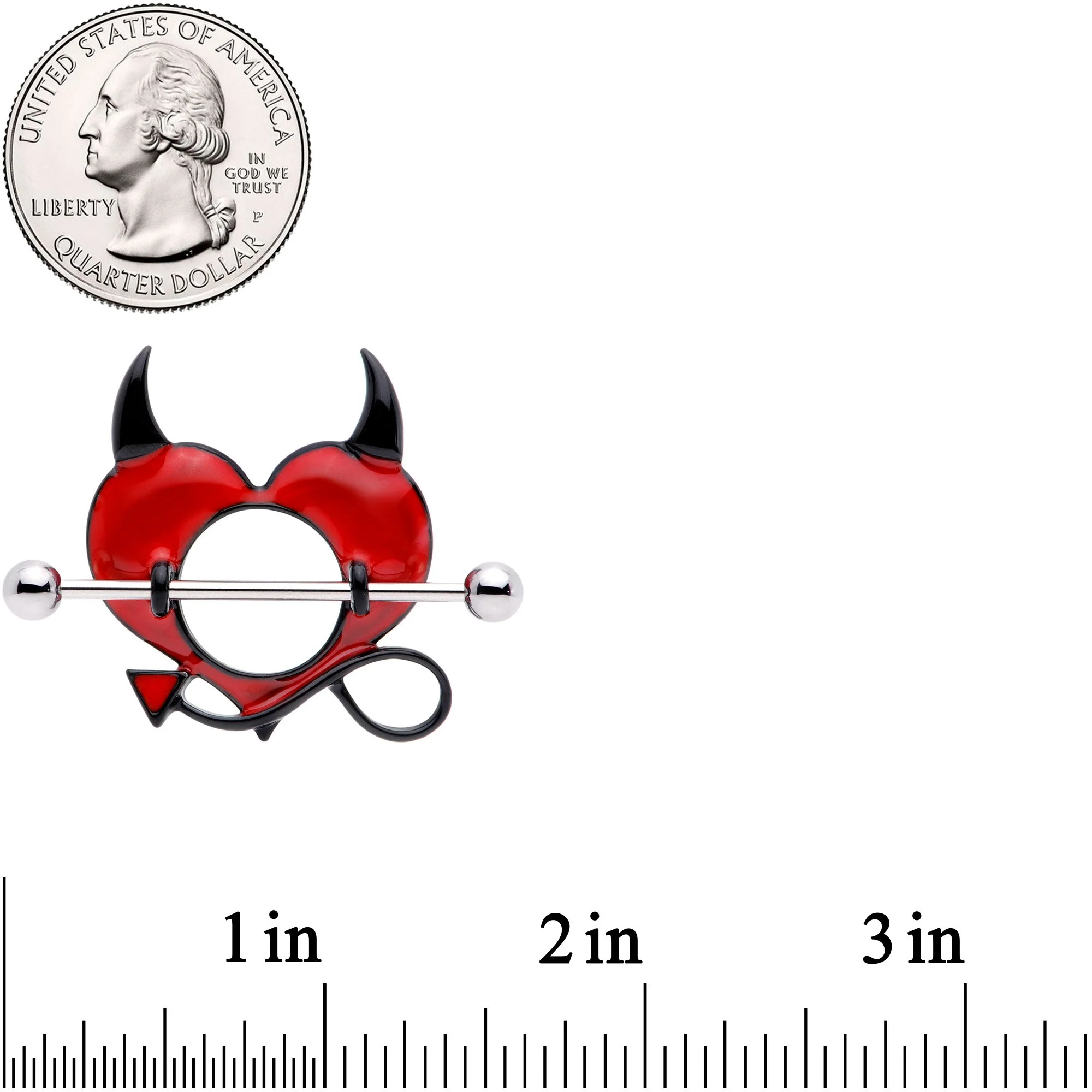 14G 28mm Red Black Lil Devil Heart Nipple Shield Set - Image 2