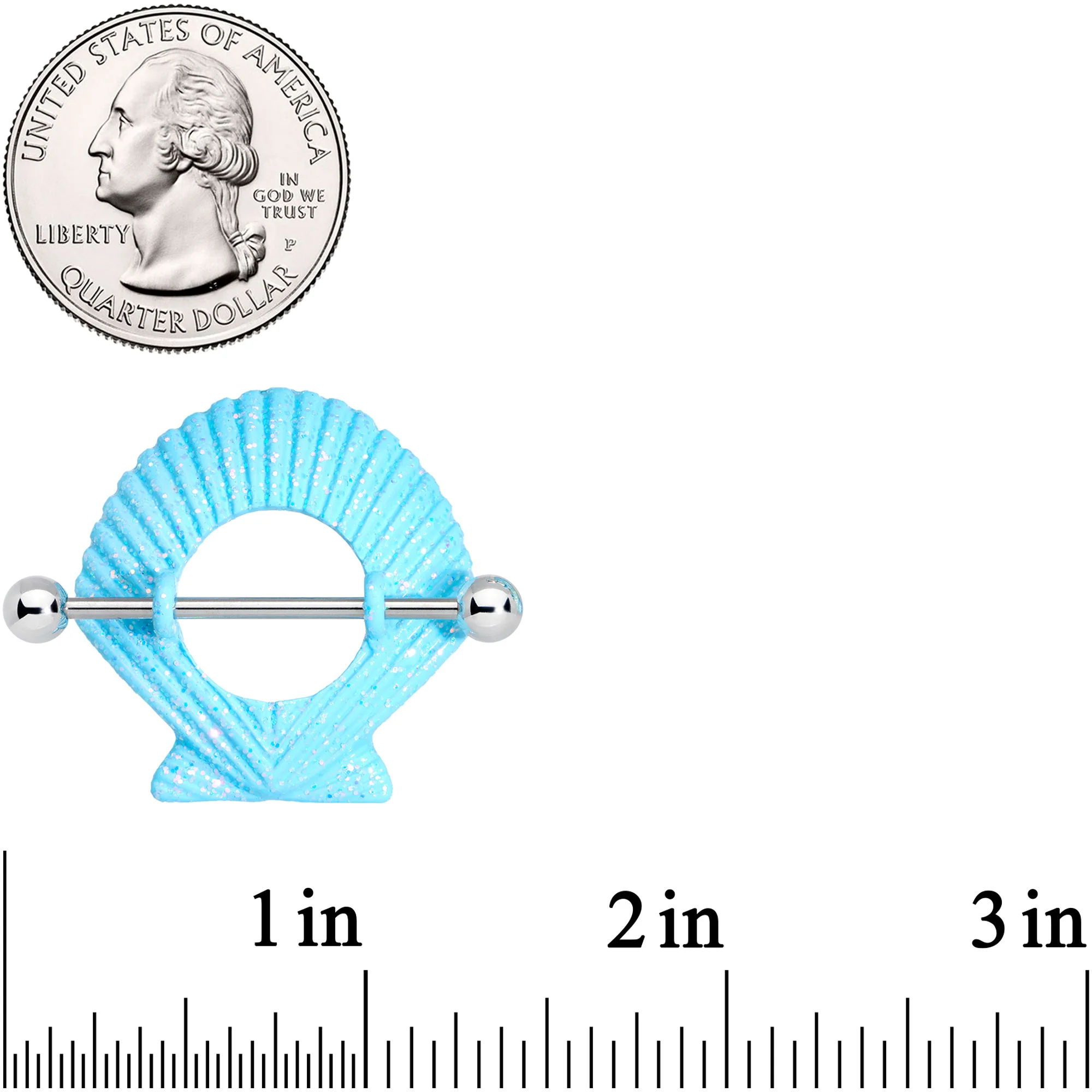14G 29mm Iridescent Blue Scallop Shell Nautical Nipple Shield Set - Image 2
