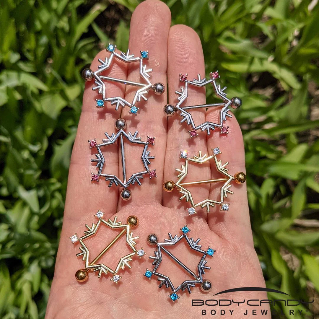14G 3/4 Aqua Gem Snowflake Christmas Nipple Shield Set - Image 2