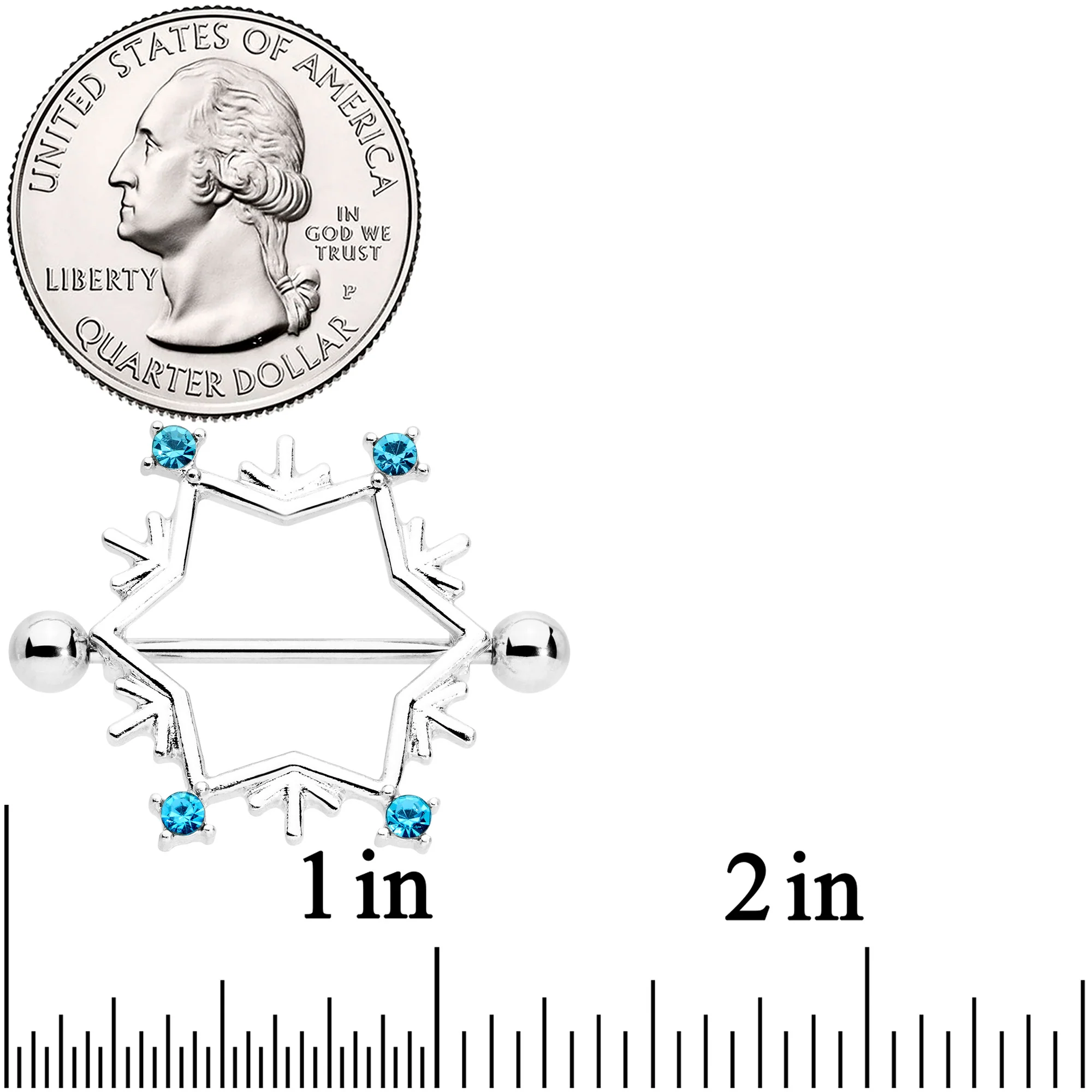 14G 3/4 Aqua Gem Snowflake Christmas Nipple Shield Set - Image 3