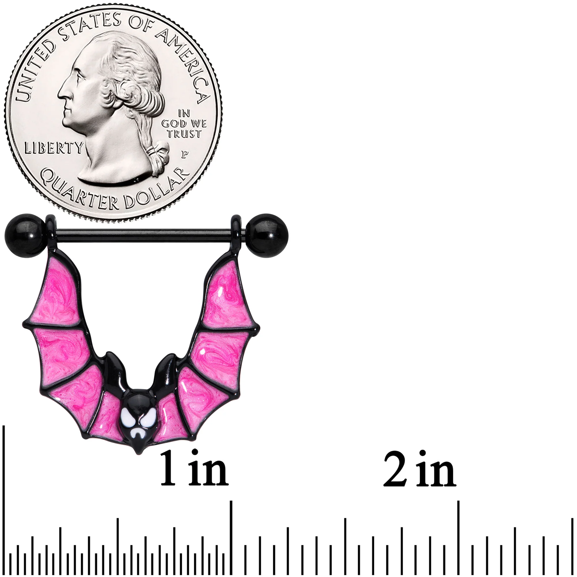 14G 3/4 Black Pinkish Bats Halloween Nipple Shield Set - Image 3