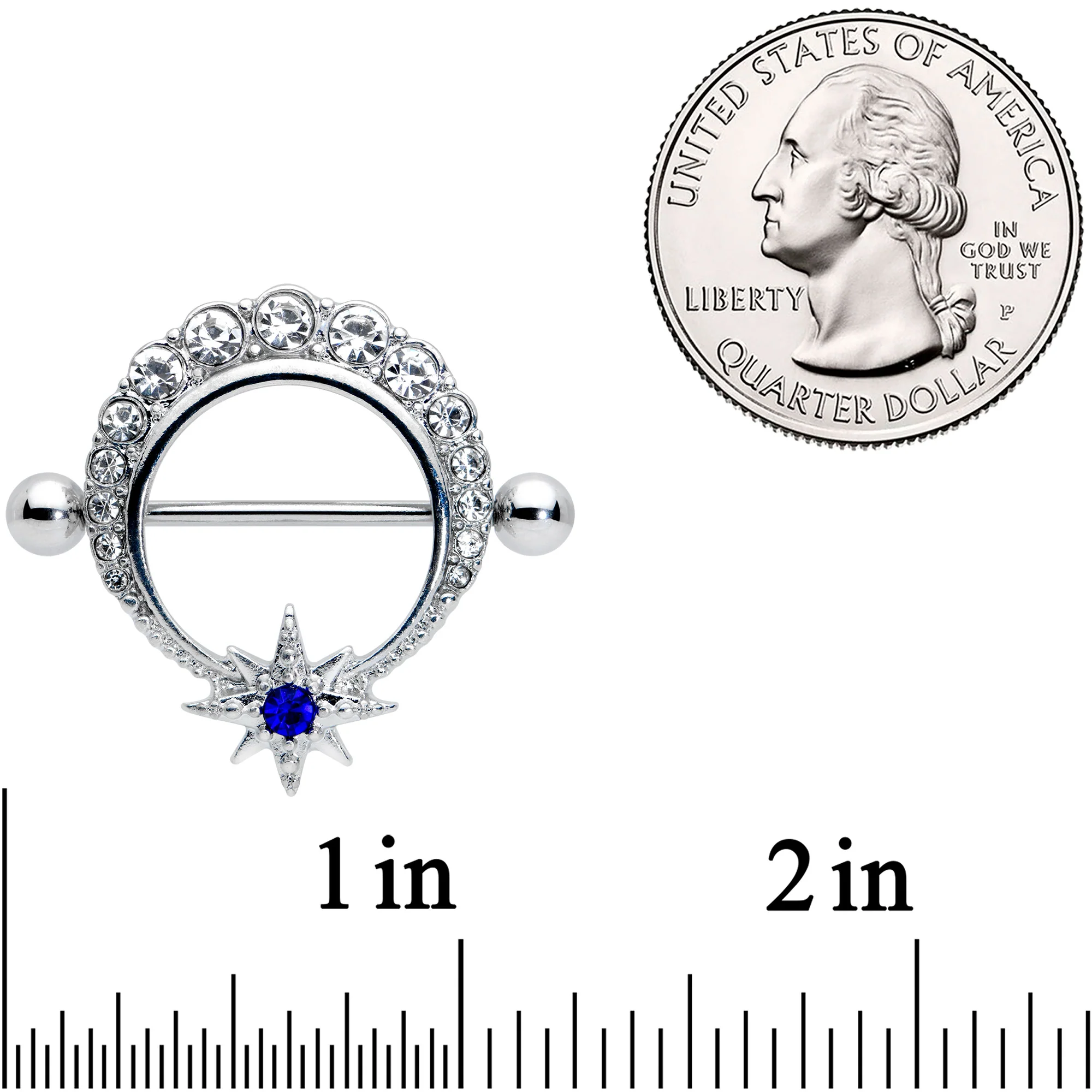 14G 3/4 Clear Blue Gem Evening Star Nipple Shield Set - Image 2