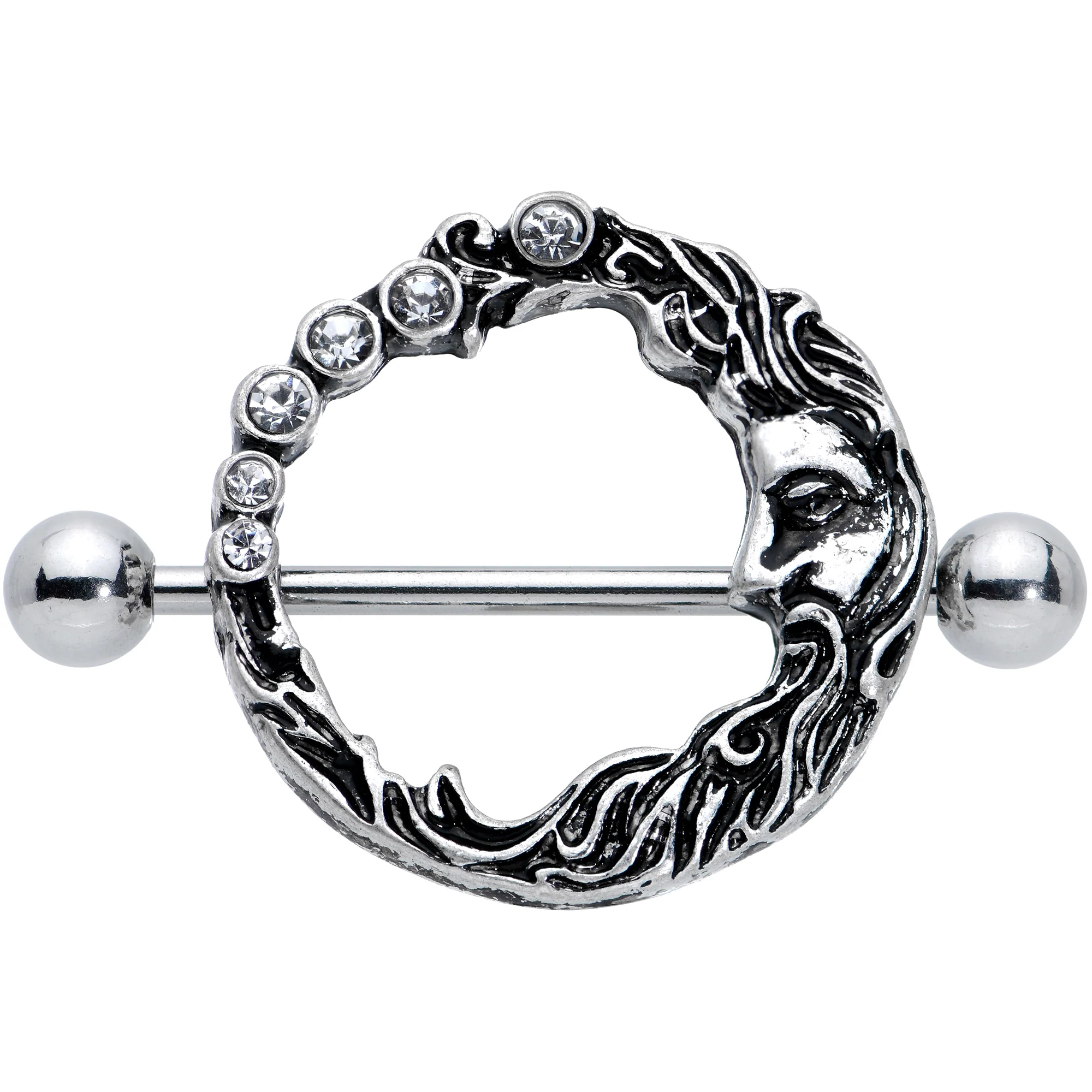 14G 3/4 Clear Gem Face Crescent Moon Nipple Shield Set - Image 2