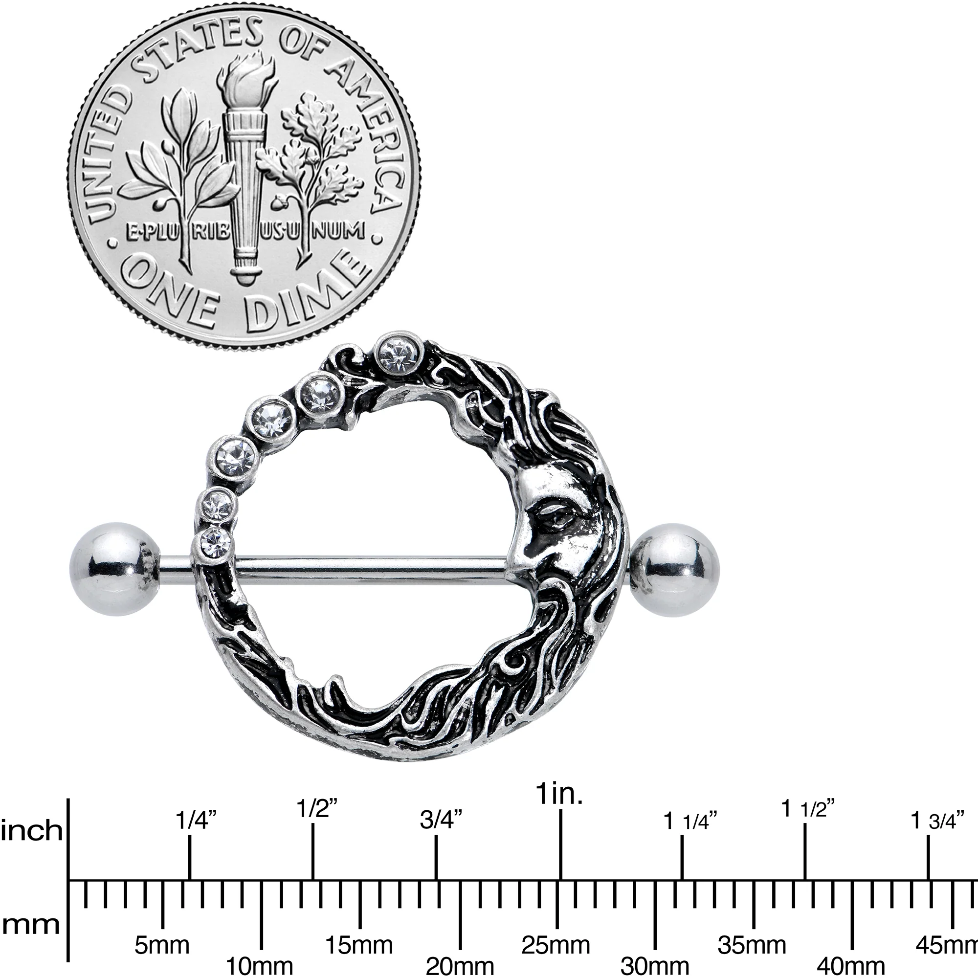 14G 3/4 Clear Gem Face Crescent Moon Nipple Shield Set - Image 3