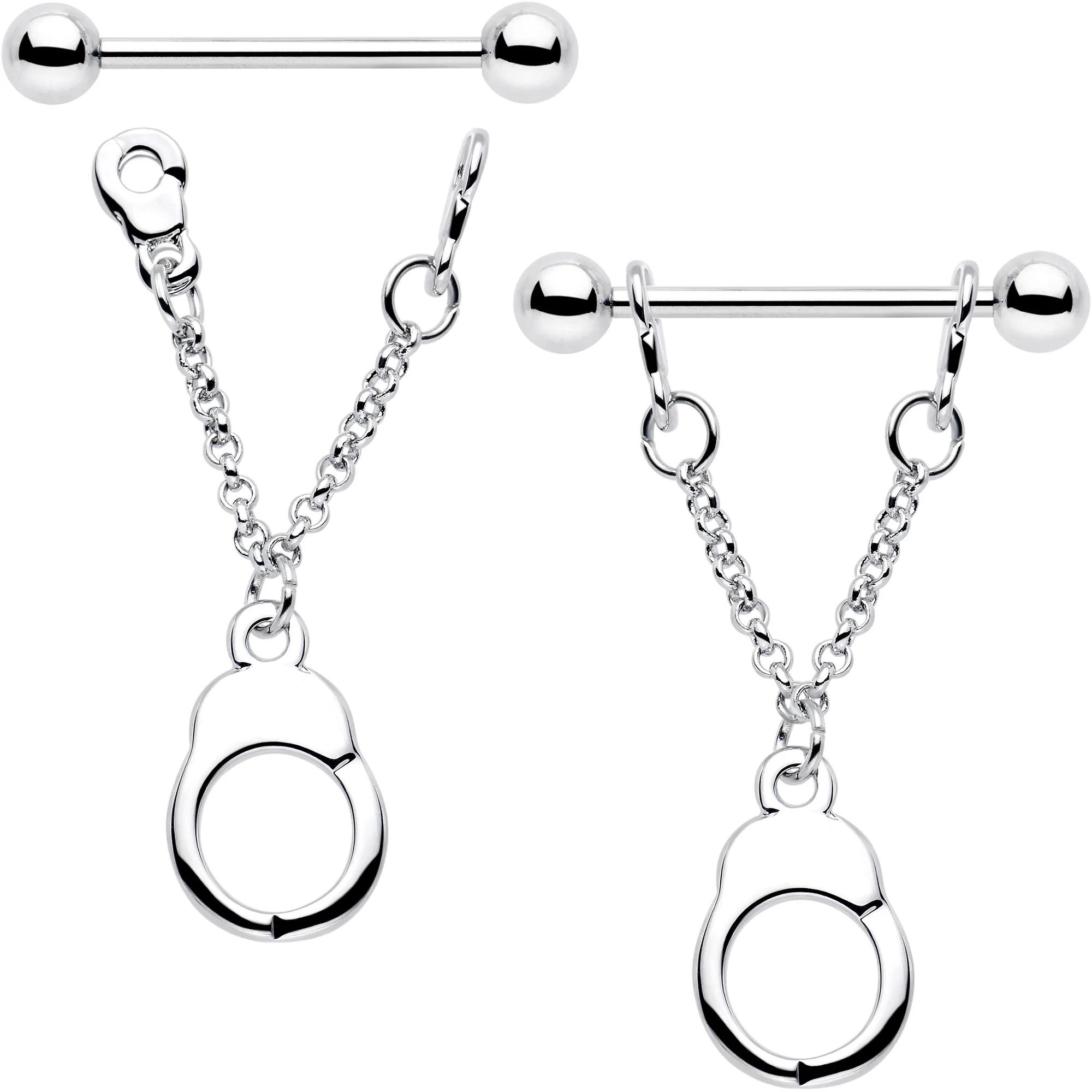 14G 3/4 Handcuff Chain Dangle Nipple Ring Set - Image 2