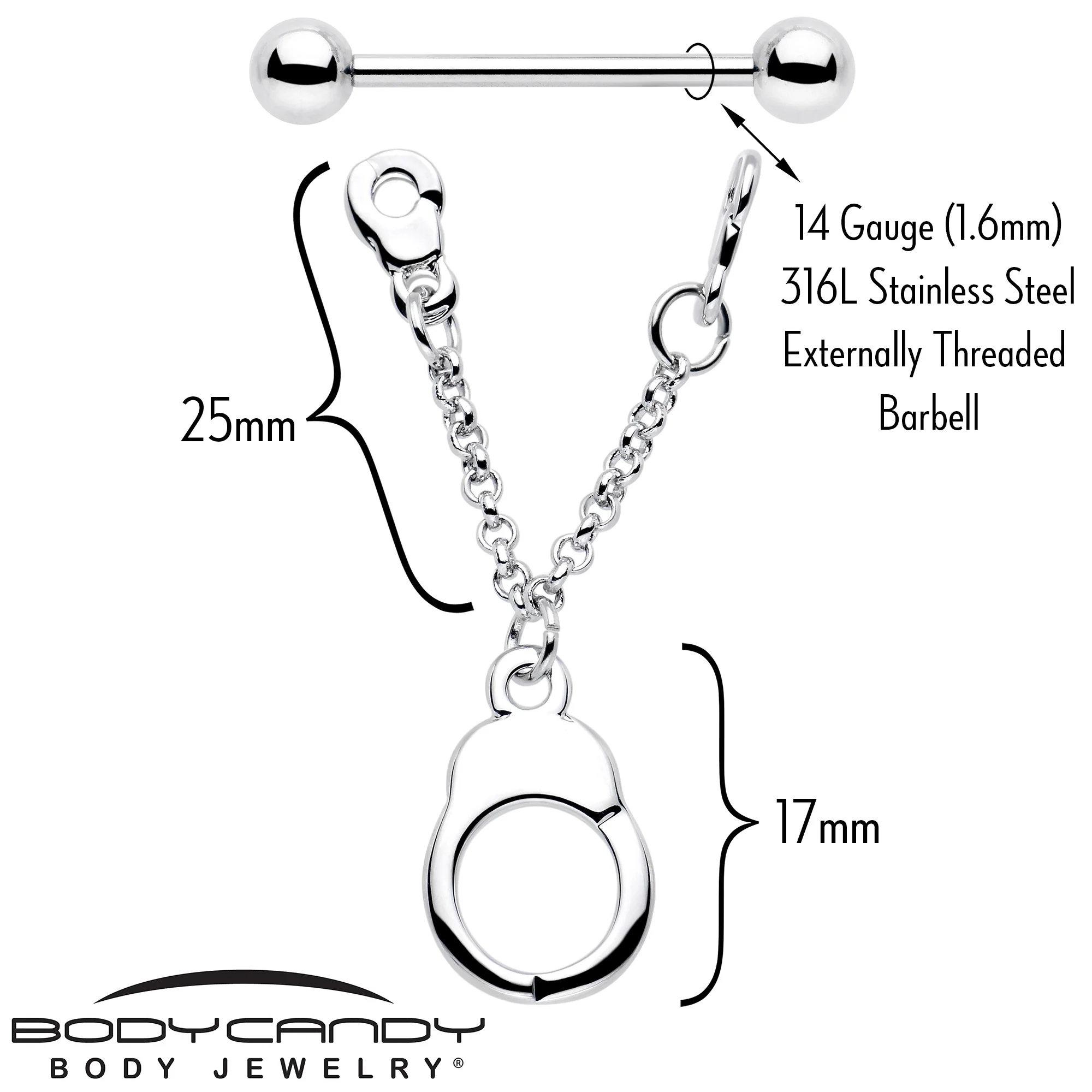 14G 3/4 Handcuff Chain Dangle Nipple Ring Set - Image 3