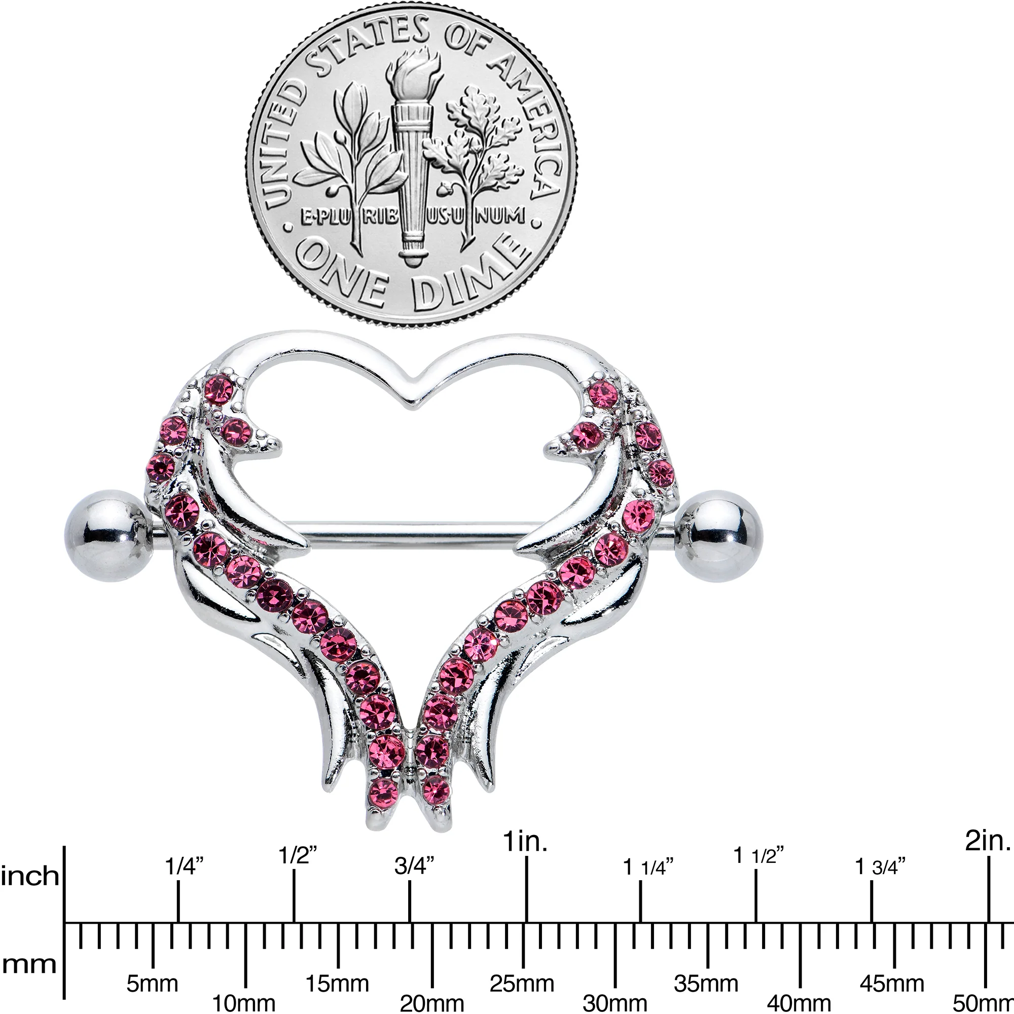 14G 3/4 Pink Gem Rock and Roll Heart Nipple Shield Set - Image 3