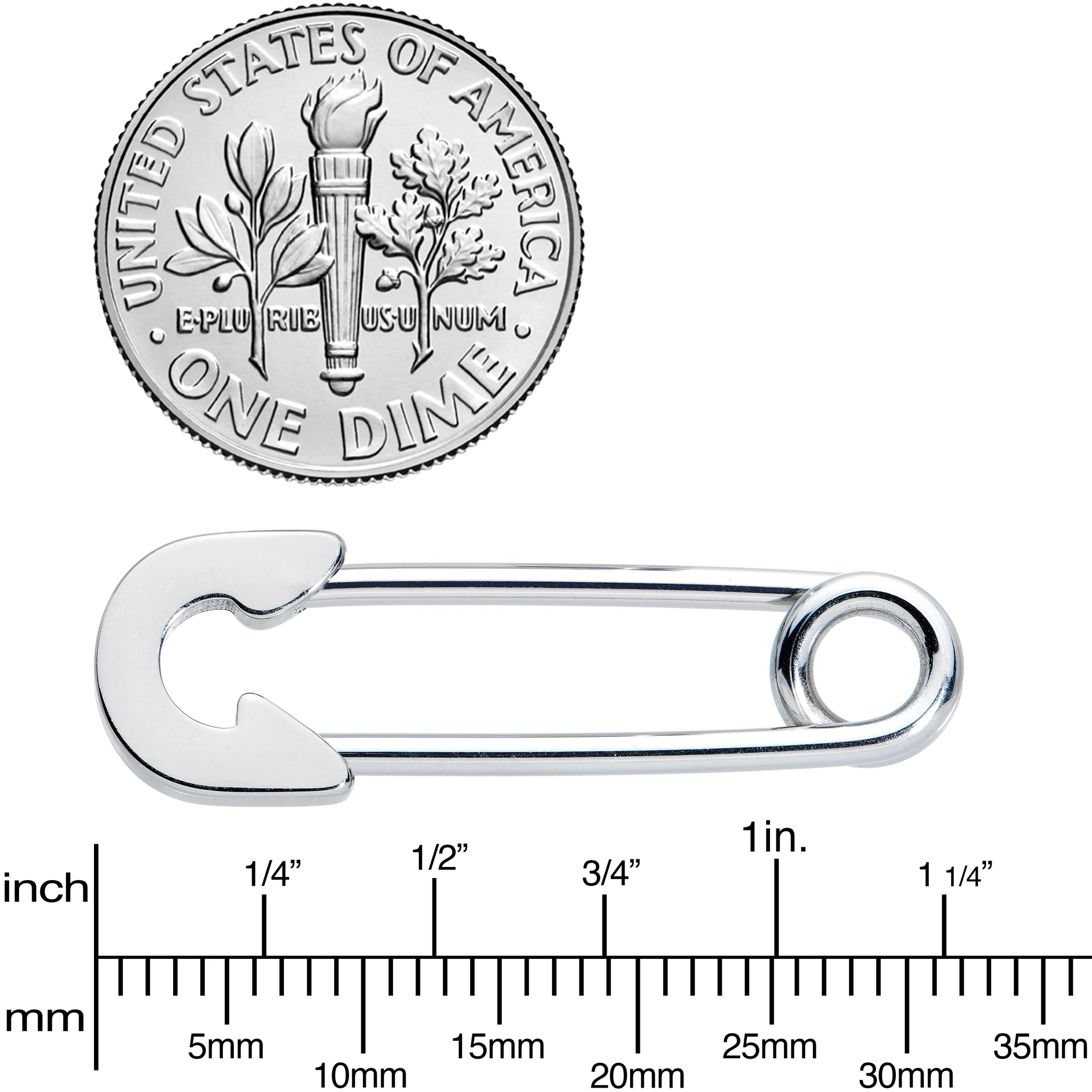 14G 3/4 Punk Rock Safety Pin Barbell Nipple Ring Set - Image 2