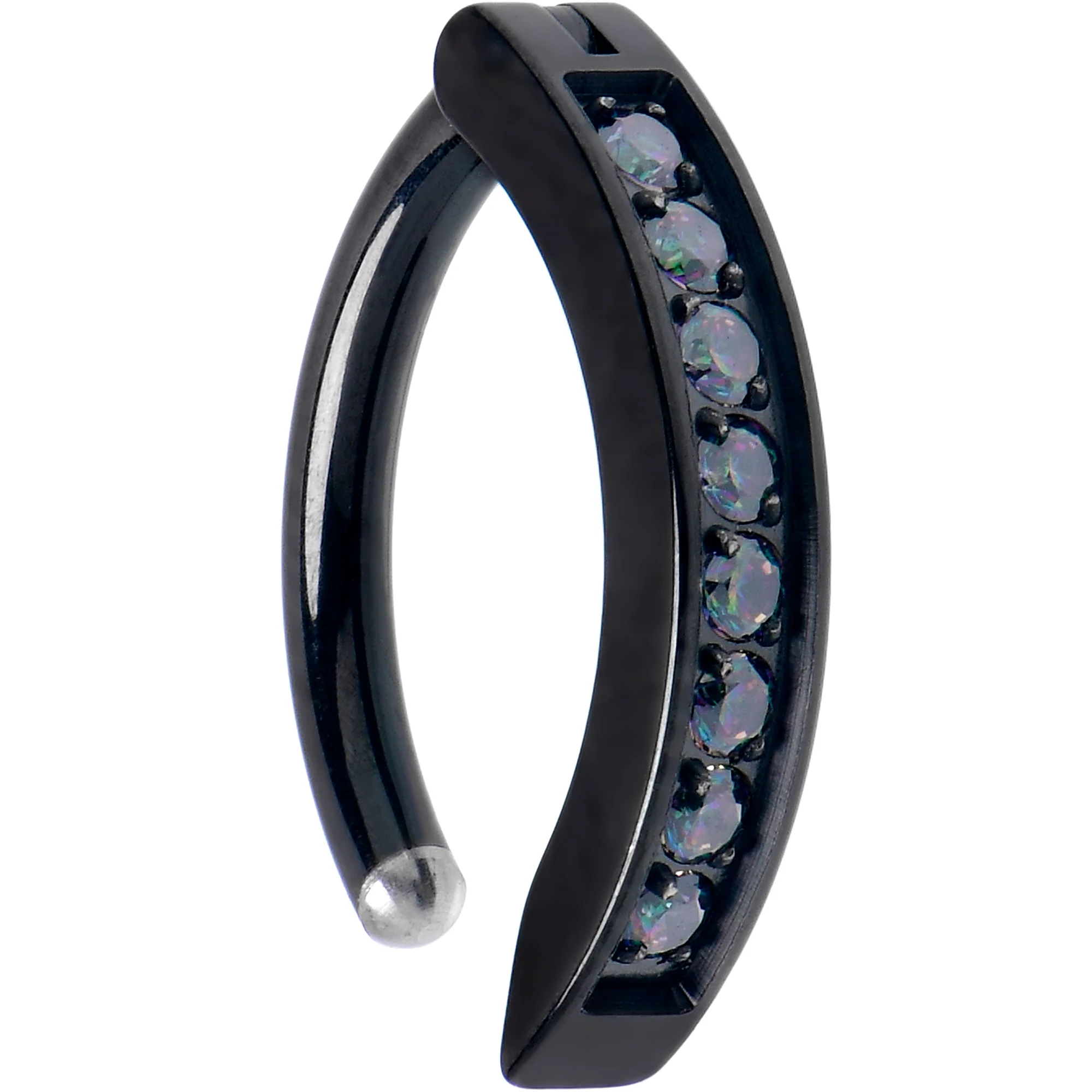 14G 3/8  Black Implant Grade Titanium CZ Paved Hinged Hoop Belly Ring - Image 3
