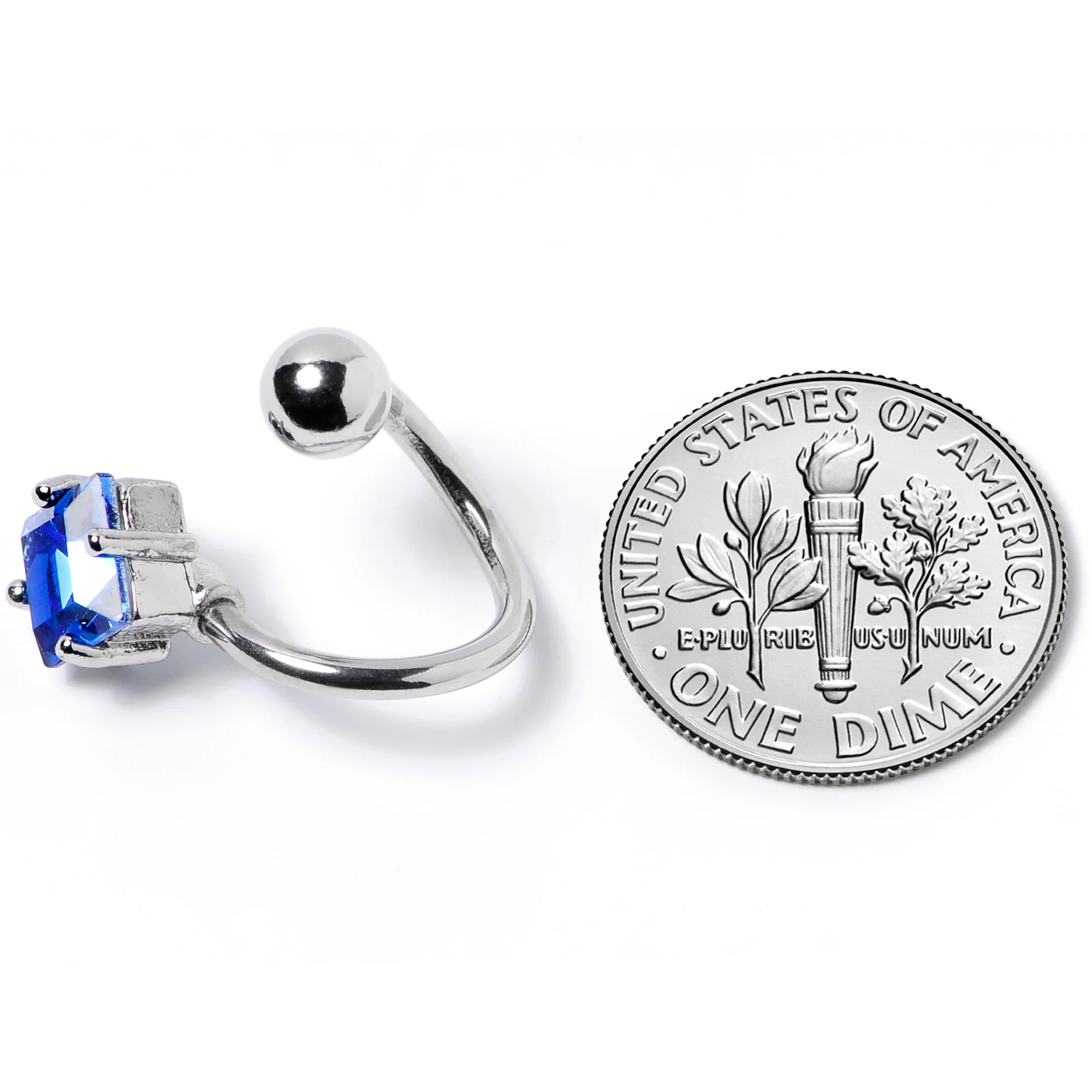 14G 3/8 Blue Gem Refined Rhombus Spiral Twister Belly Ring - Image 7
