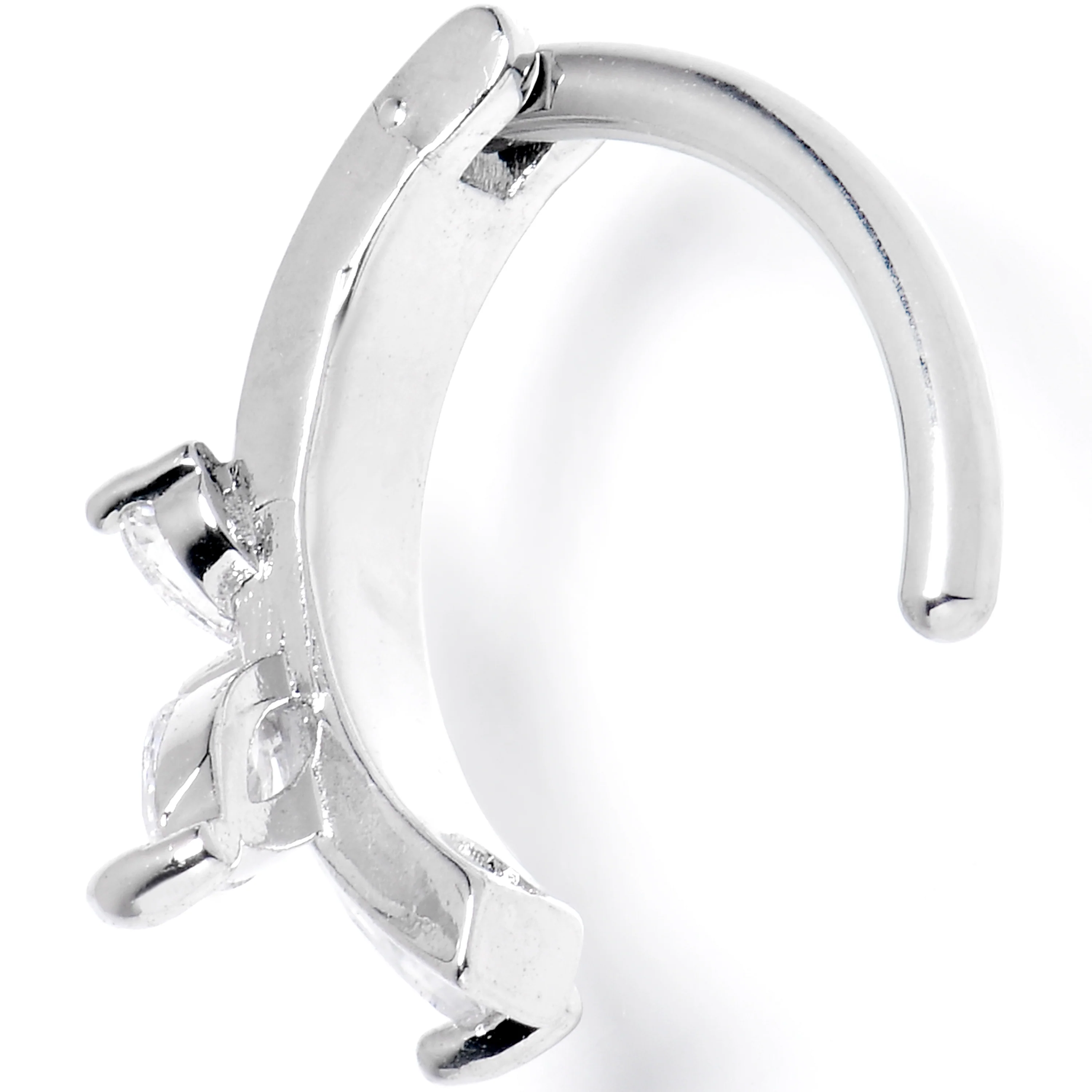 14G 3/8 Clear CZ Gem G23 Titanium Butterfly Hinged Hoop Belly Ring - Image 2