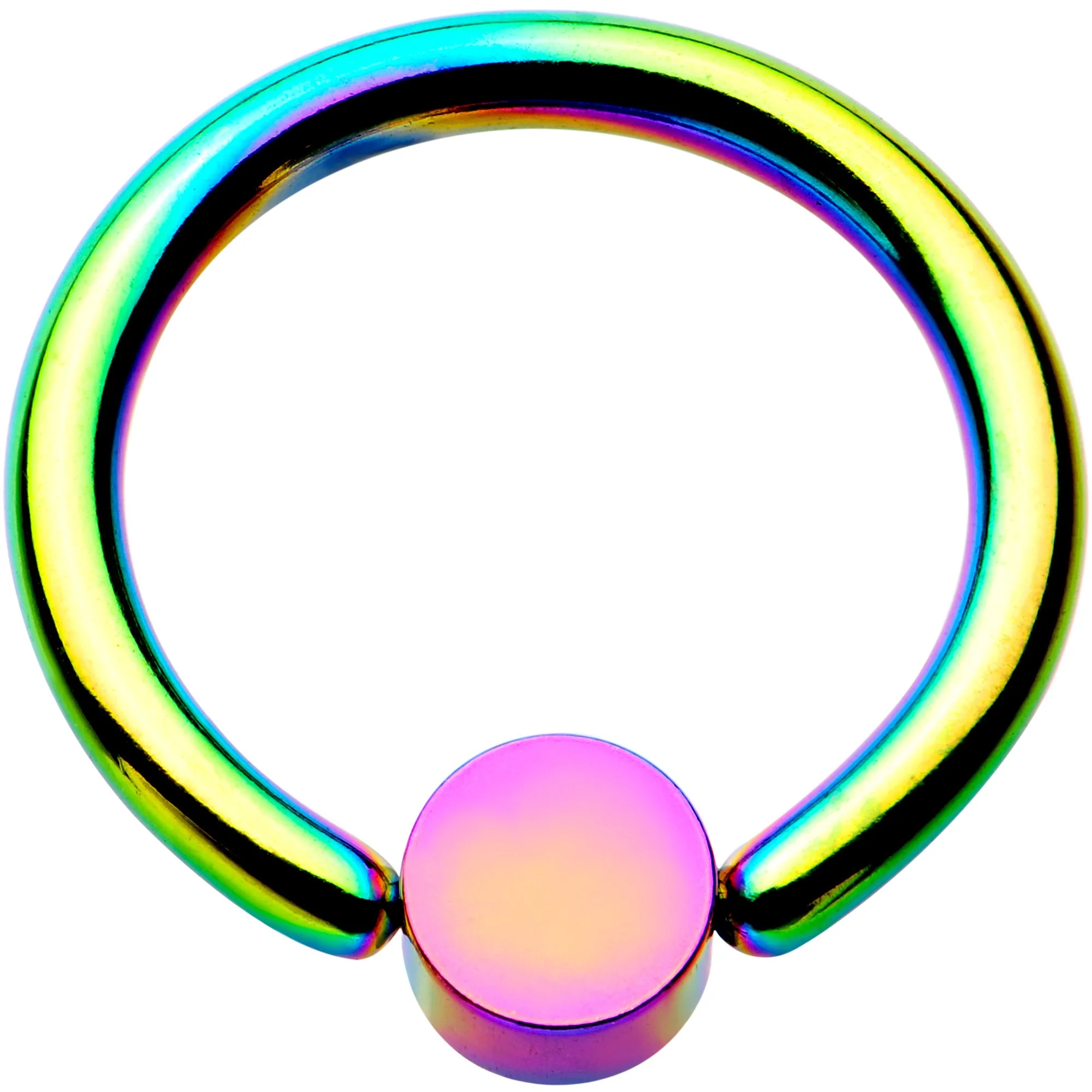14G 3/8 Clear Gem 4mm Disc Rainbow IP BCR Captive Ring - Image 2