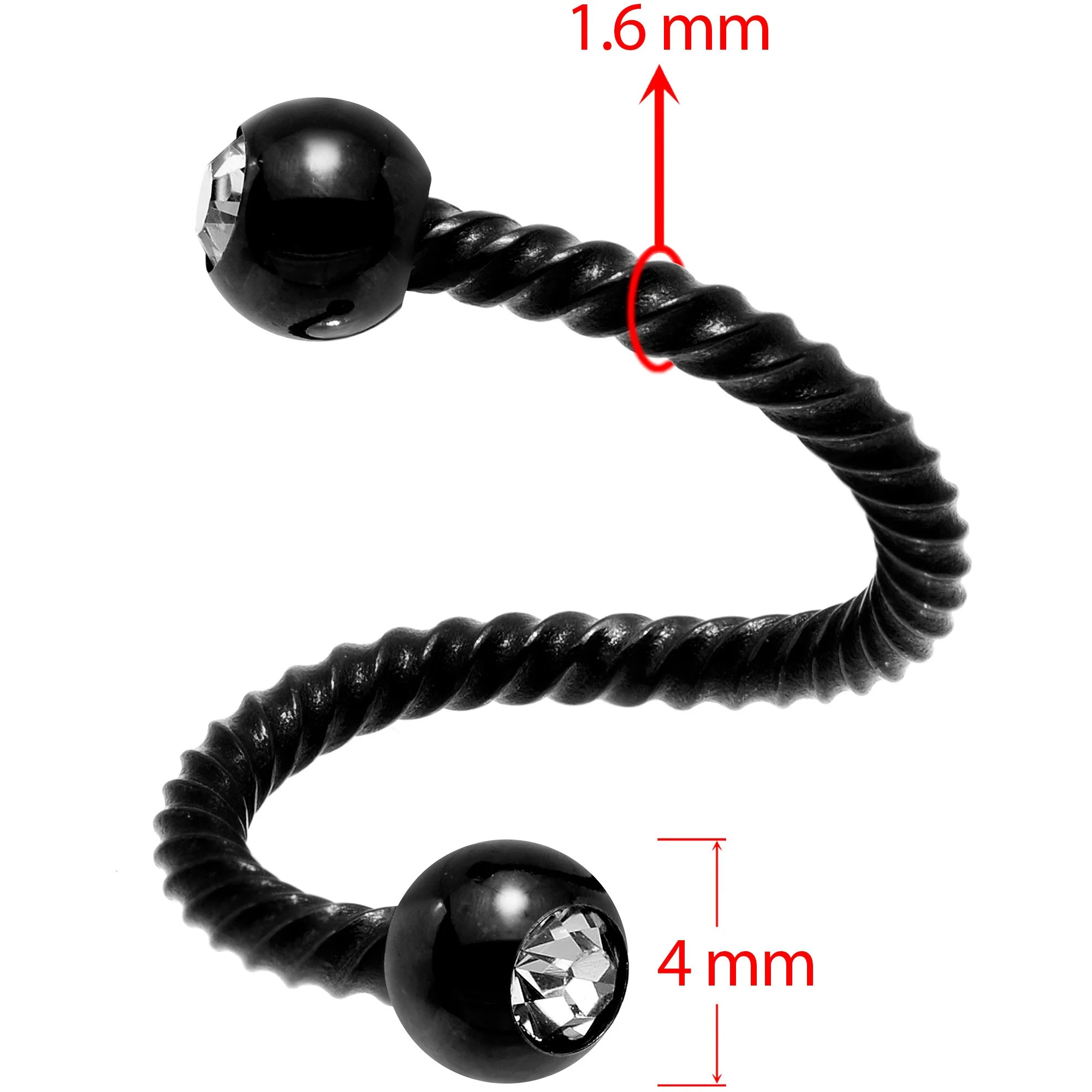 14G 3/8 Clear Gem Black Twist Spiral Twister Belly Ring - Image 2