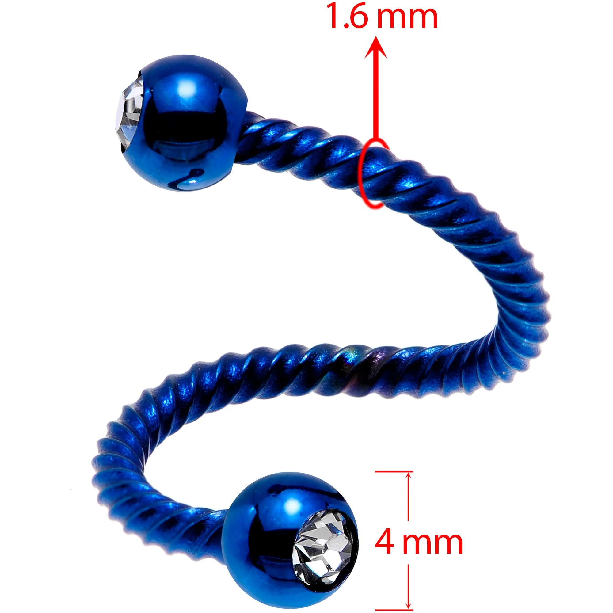 14G 3/8 Clear Gem Blue Twist Spiral Twister Belly Ring - Image 2