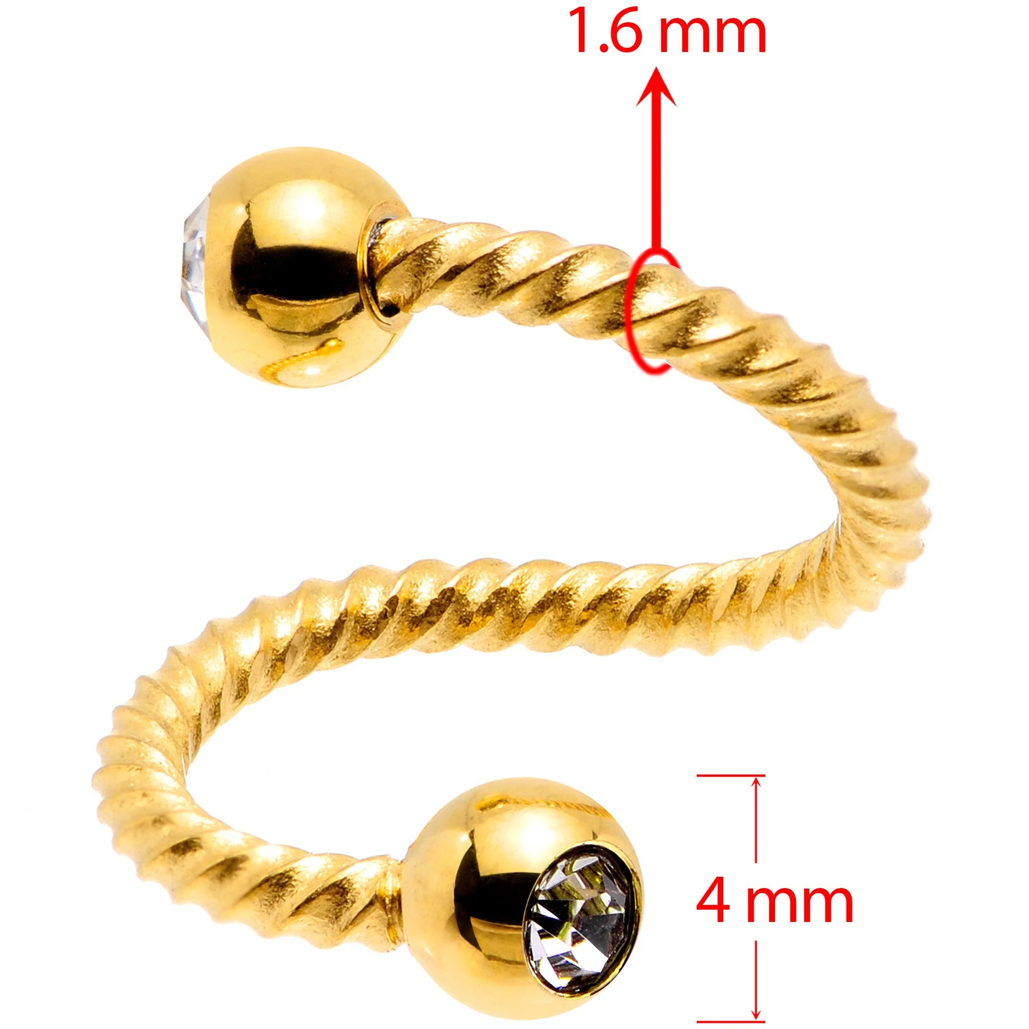 14G 3/8 Clear Gem Gold Tone Twist Spiral Twister Belly Ring - Image 2
