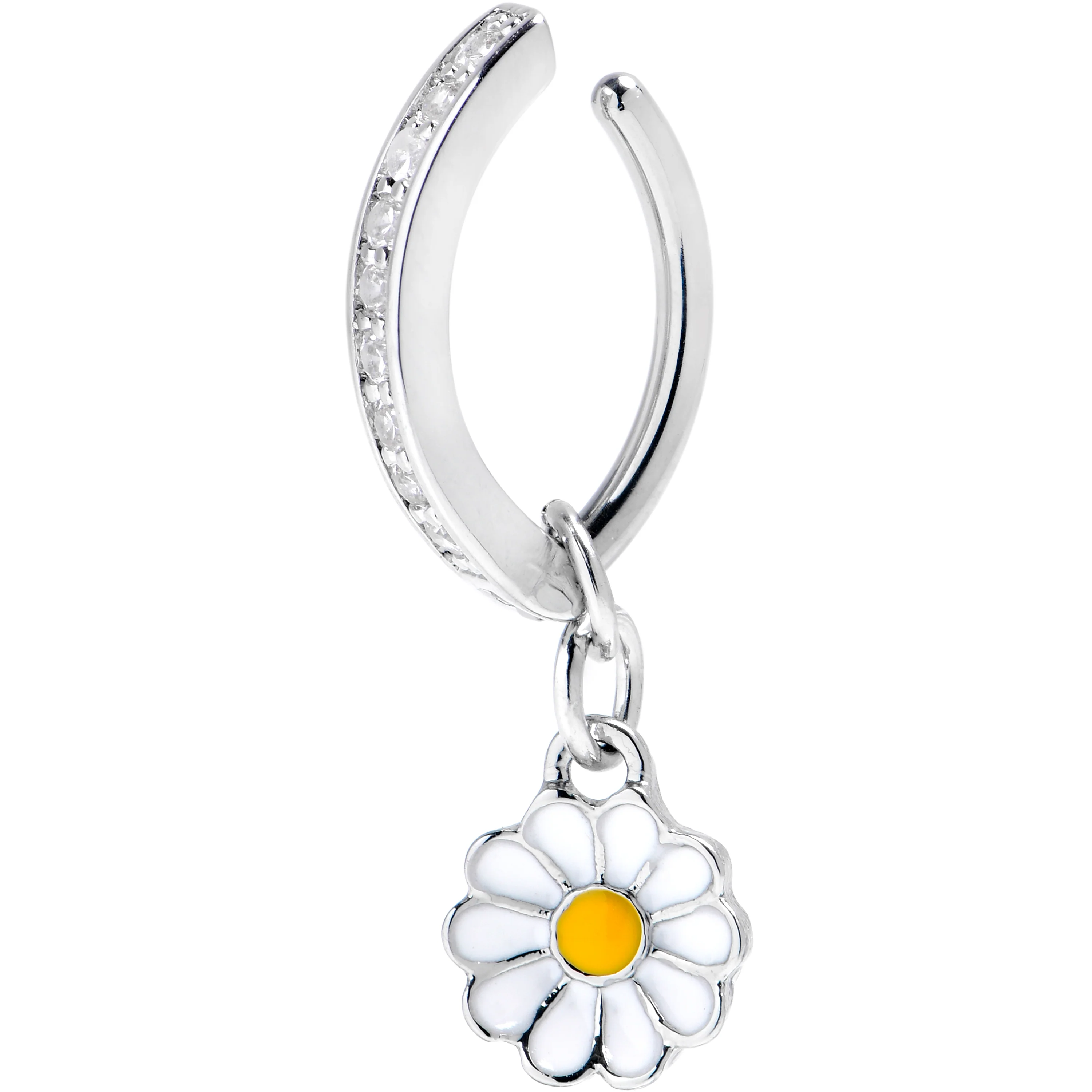 14G 3/8 Clear Gem Grade 23 Titanium Daisy Dangle Hinged Hoop Belly Ring - Image 2
