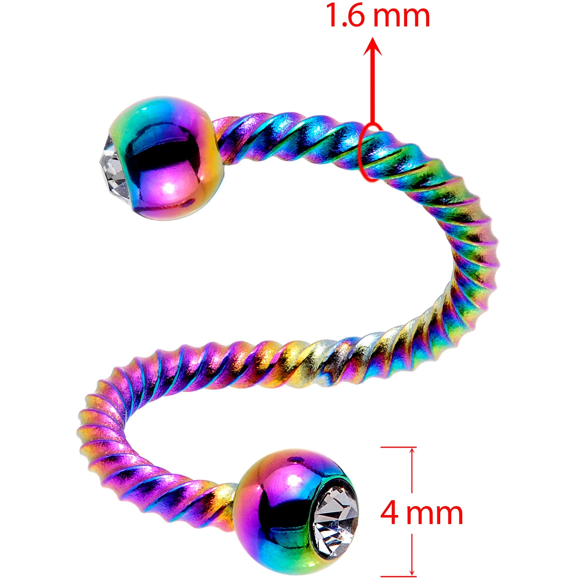 14G 3/8 Clear Gem Rainbow Twist Spiral Twister Belly Ring - Image 2