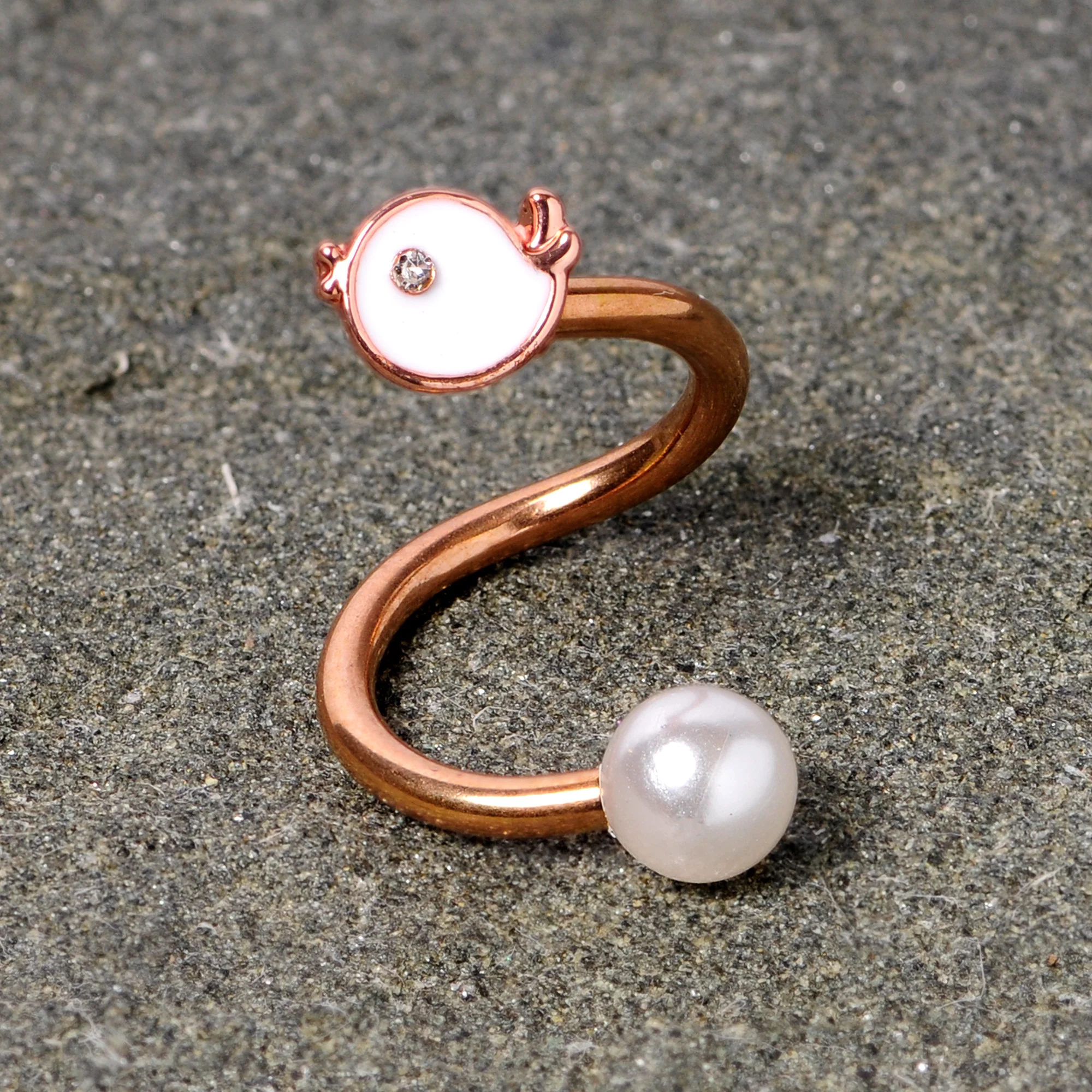 14G 3/8 Clear Gem Rose Gold Tone Bird Spiral Twister Belly Ring - Image 2
