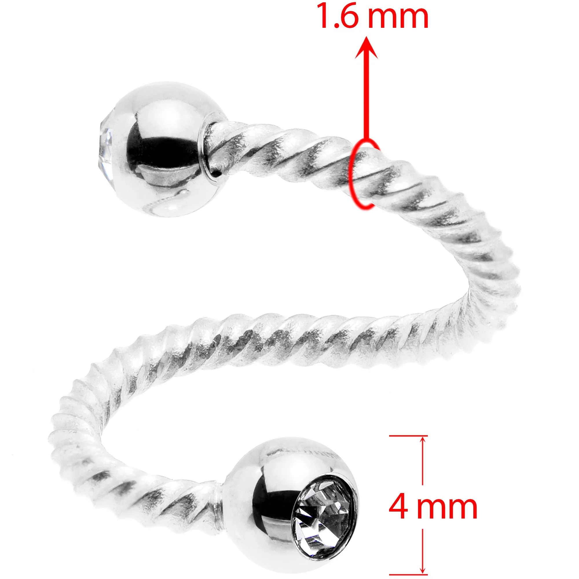 14G 3/8 Clear Gem Twist Spiral Twister Belly Ring - Image 2