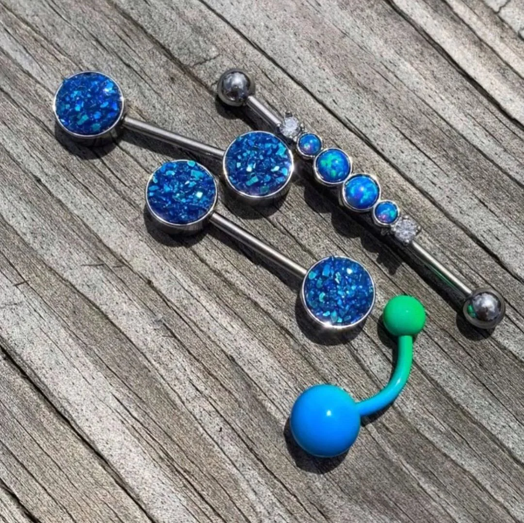 14G 3/8 Color Plated Blue Green Fade Belly Ring - Image 2