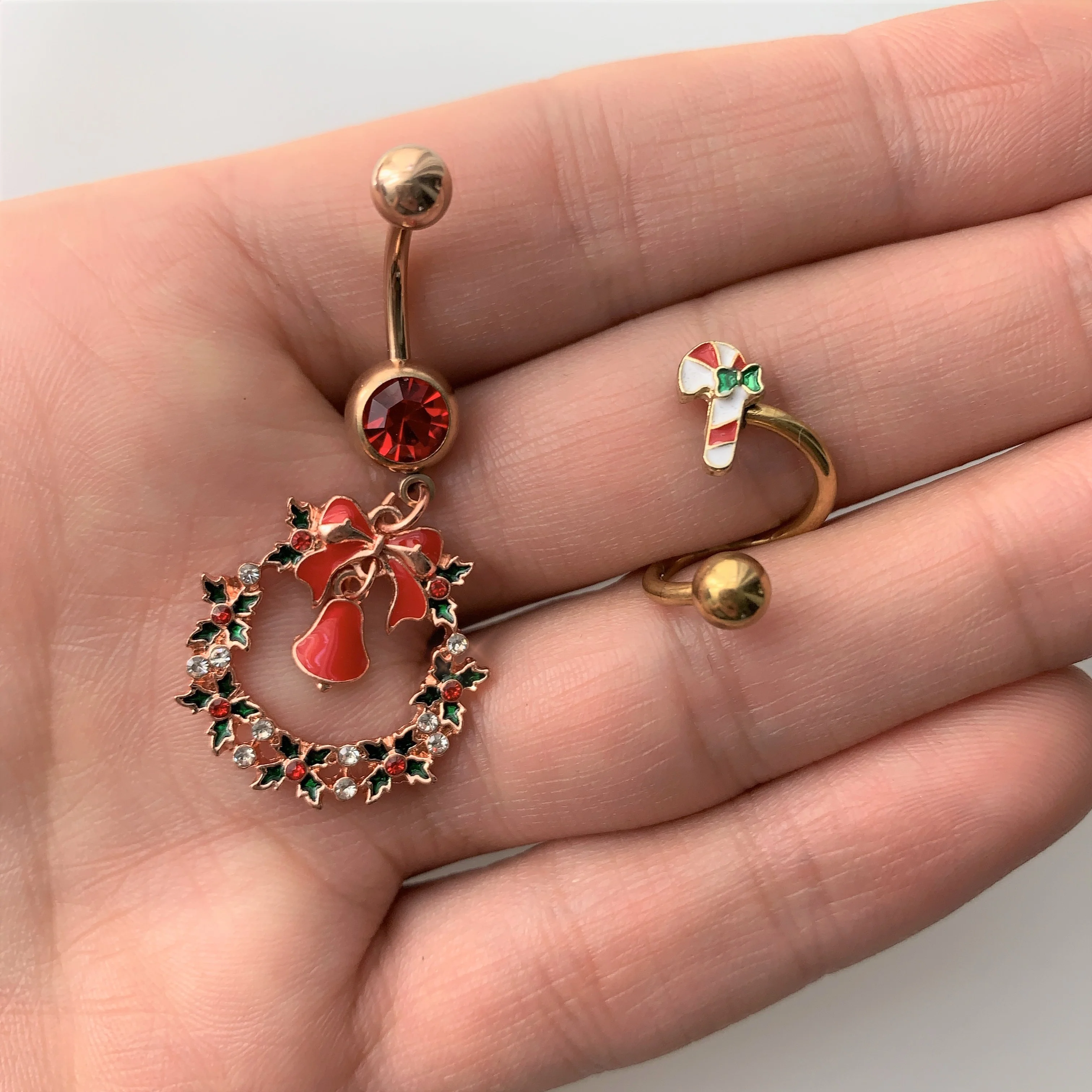 14G 3/8 Gold Tone Candy Cane Christmas Spiral Twister Belly Ring - Image 2