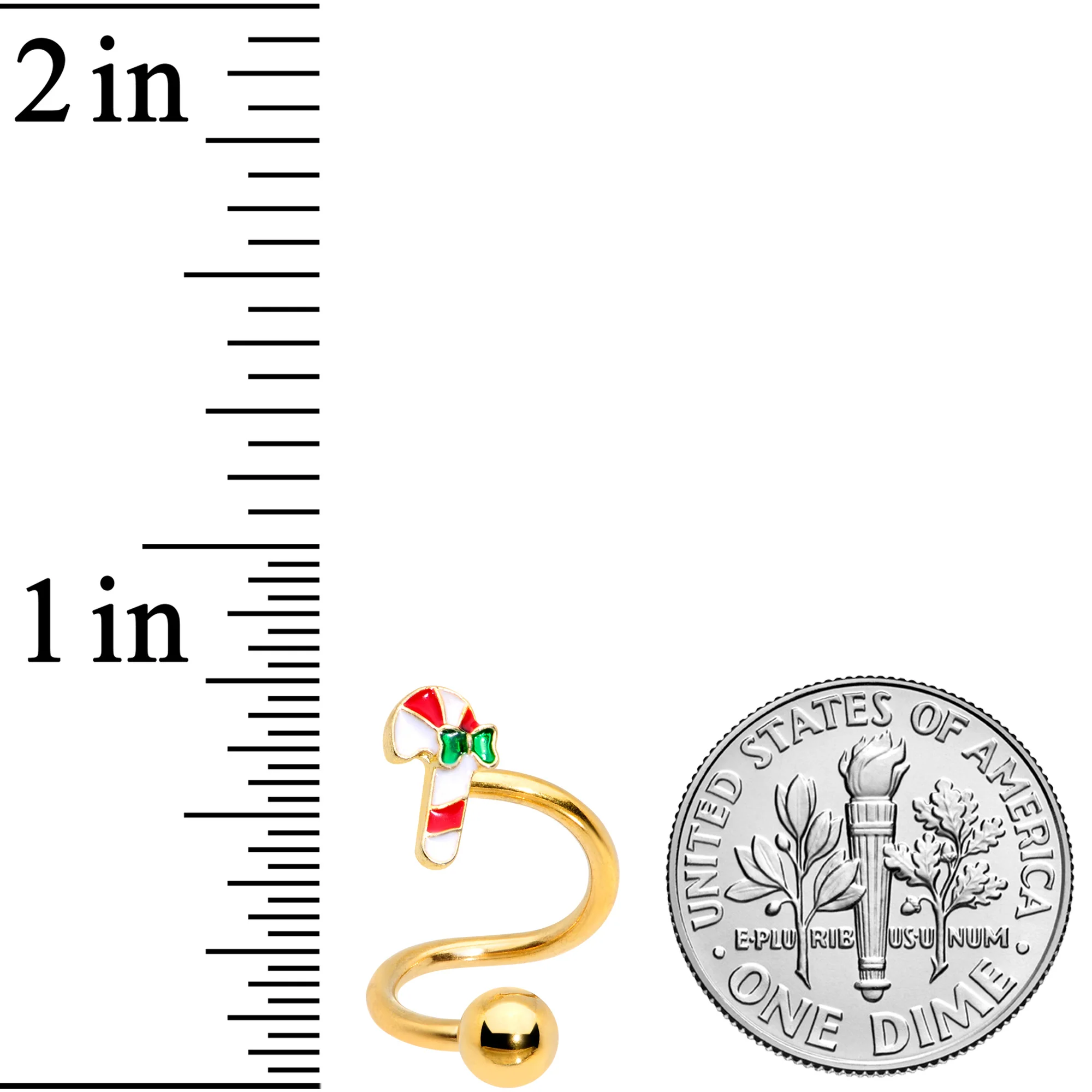 14G 3/8 Gold Tone Candy Cane Christmas Spiral Twister Belly Ring - Image 3