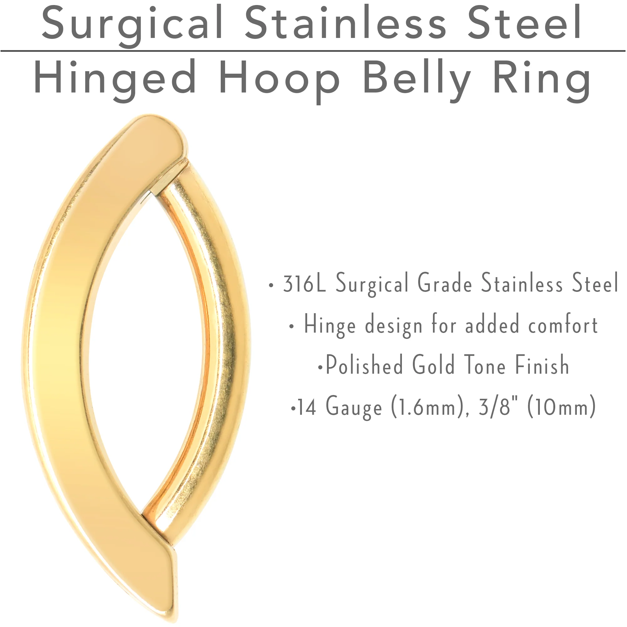 14G 3/8 Gold Tone CZ ASTM F-136 Implant Grade Titanium Hinged Hoop Belly Ring - Image 8