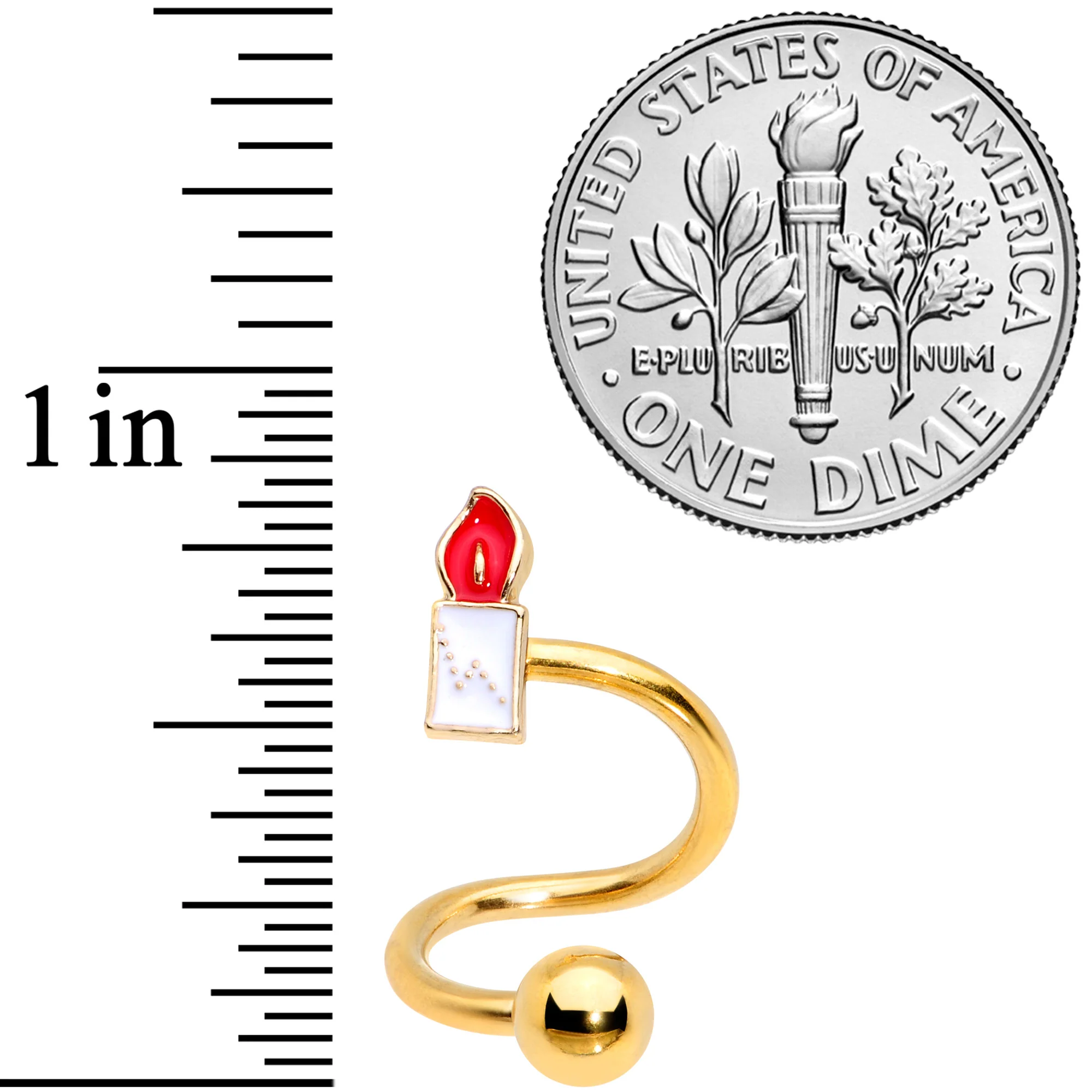 14G 3/8 Gold Tone Holiday Candle Spiral Twister Belly Ring - Image 4