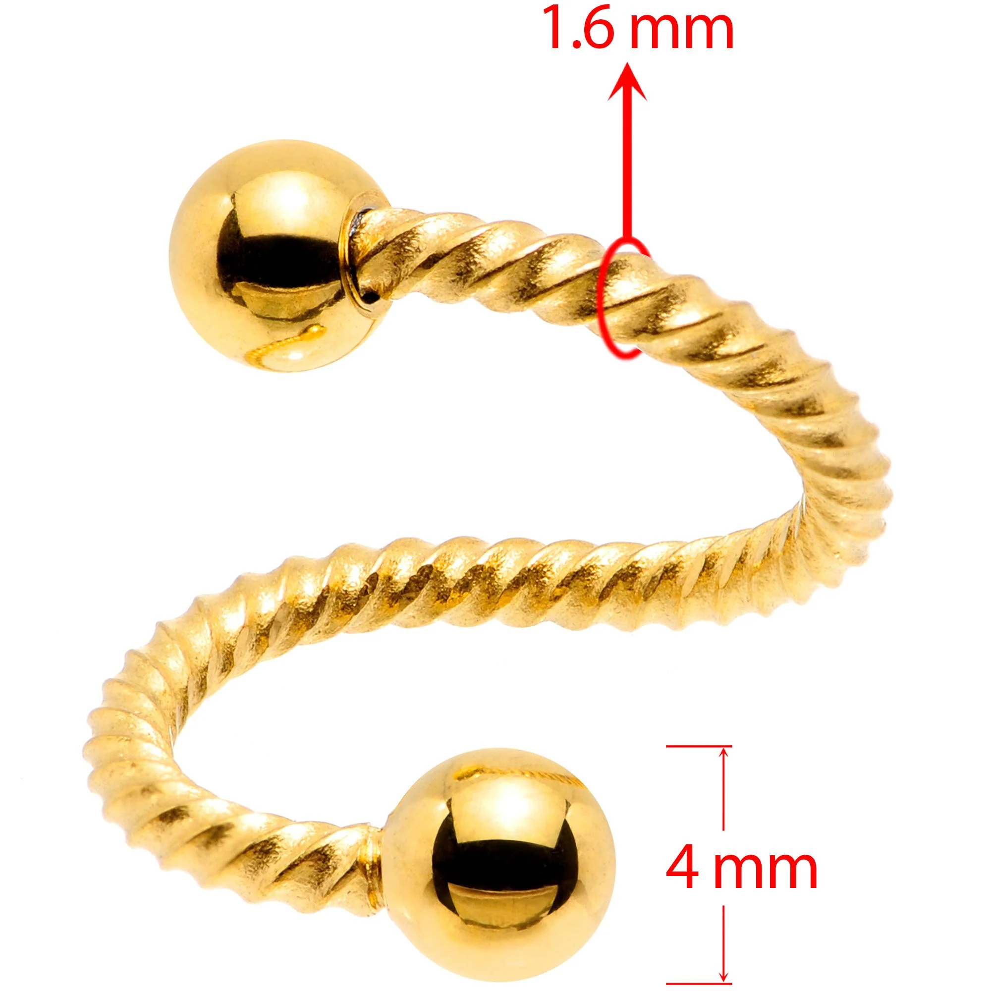 14G 3/8 Gold Tone Twisted Spiral Twister Belly Ring - Image 2