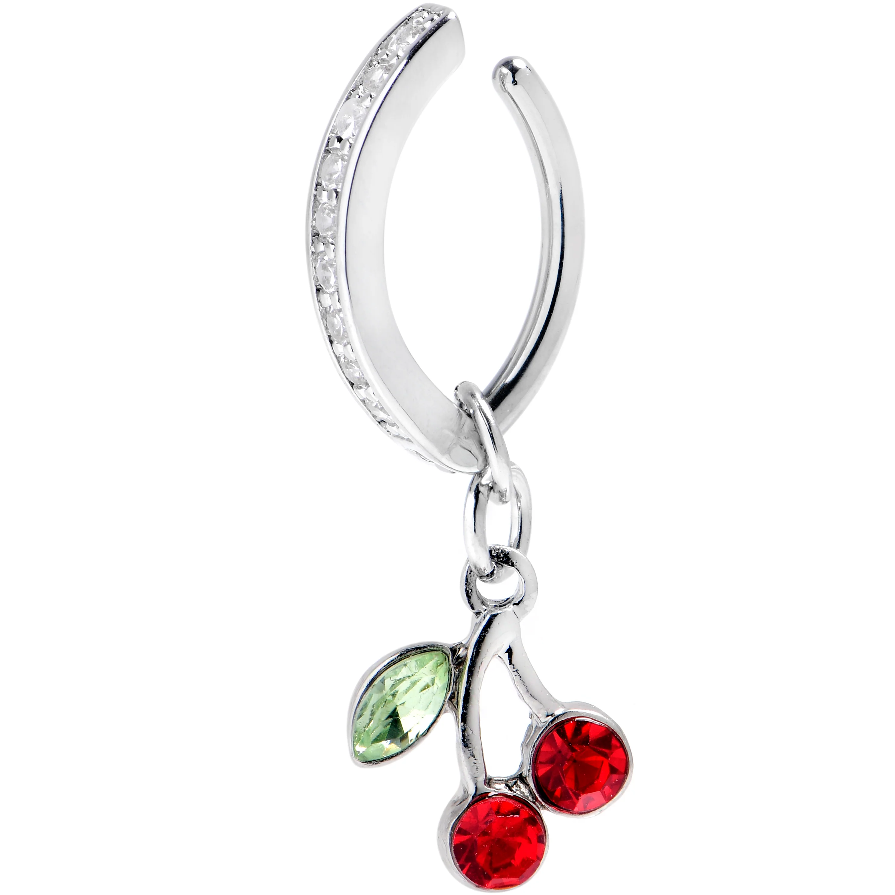 14G 3/8 Red Gem Grade 23 Titanium Cherry Dangle Hinged Hoop Belly Ring - Image 2
