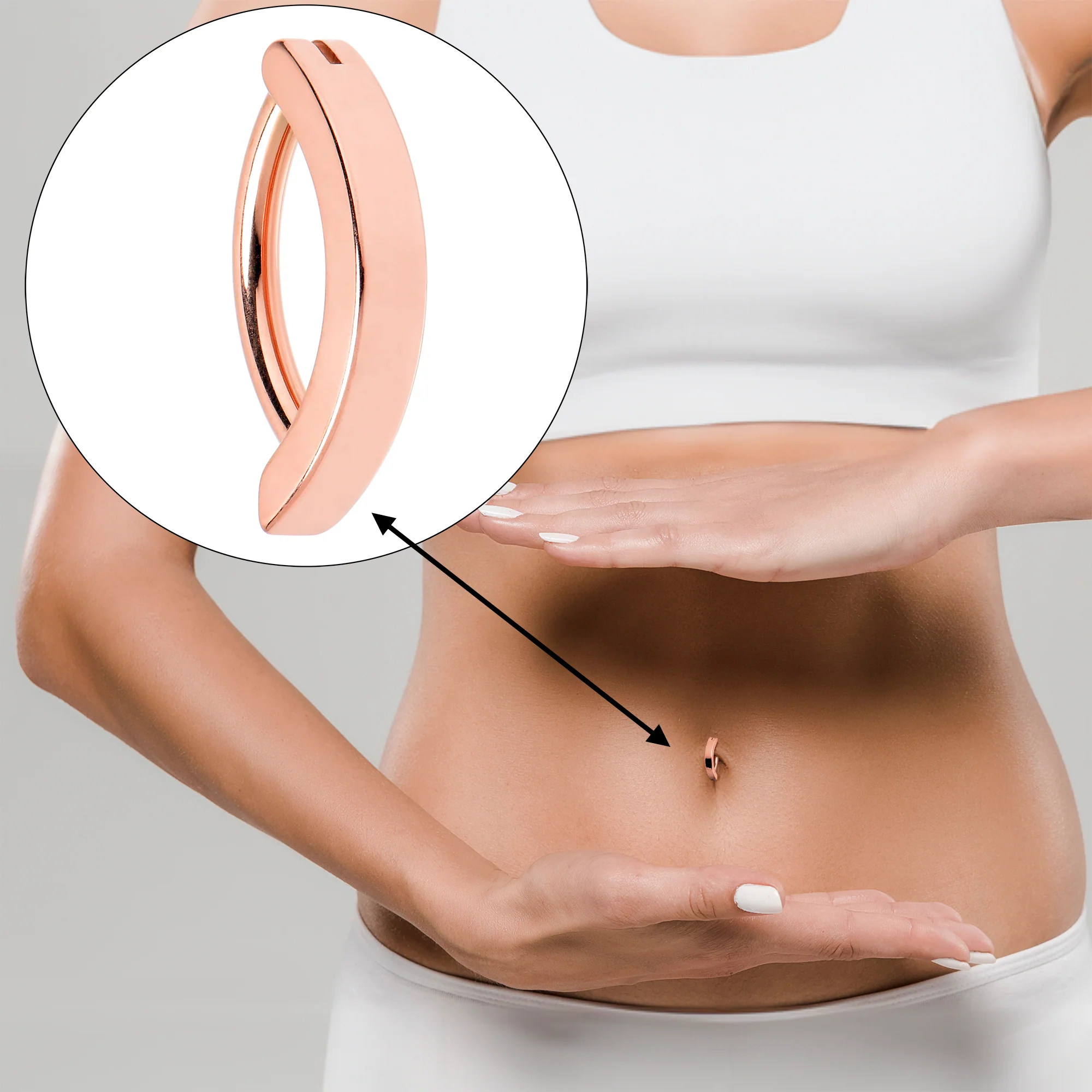 14G 3/8 Rose Gold Tone 316L Surgical Steel Smooth Style Hinged Hoop Belly Ring - Image 2