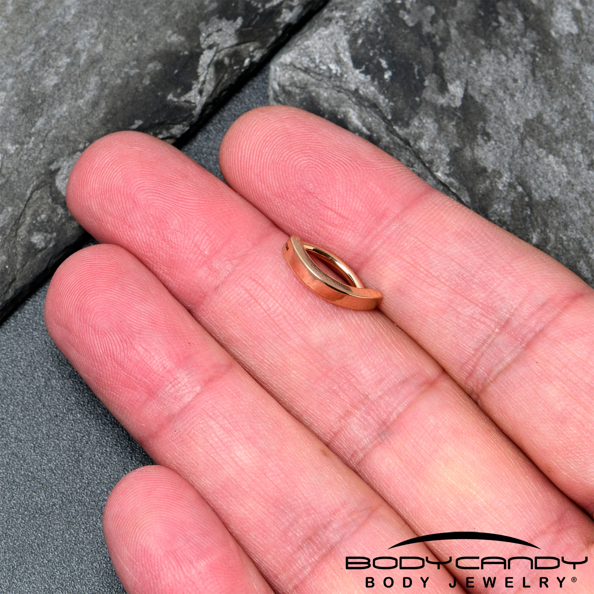 14G 3/8 Rose Gold Tone 316L Surgical Steel Smooth Style Hinged Hoop Belly Ring - Image 4