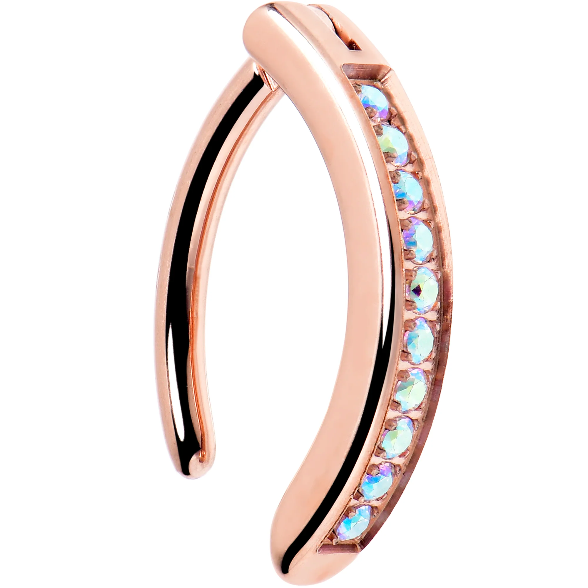 14G 3/8  Rose Implant Grade Titanium CZ Paved Hinged Hoop Belly Ring - Image 2