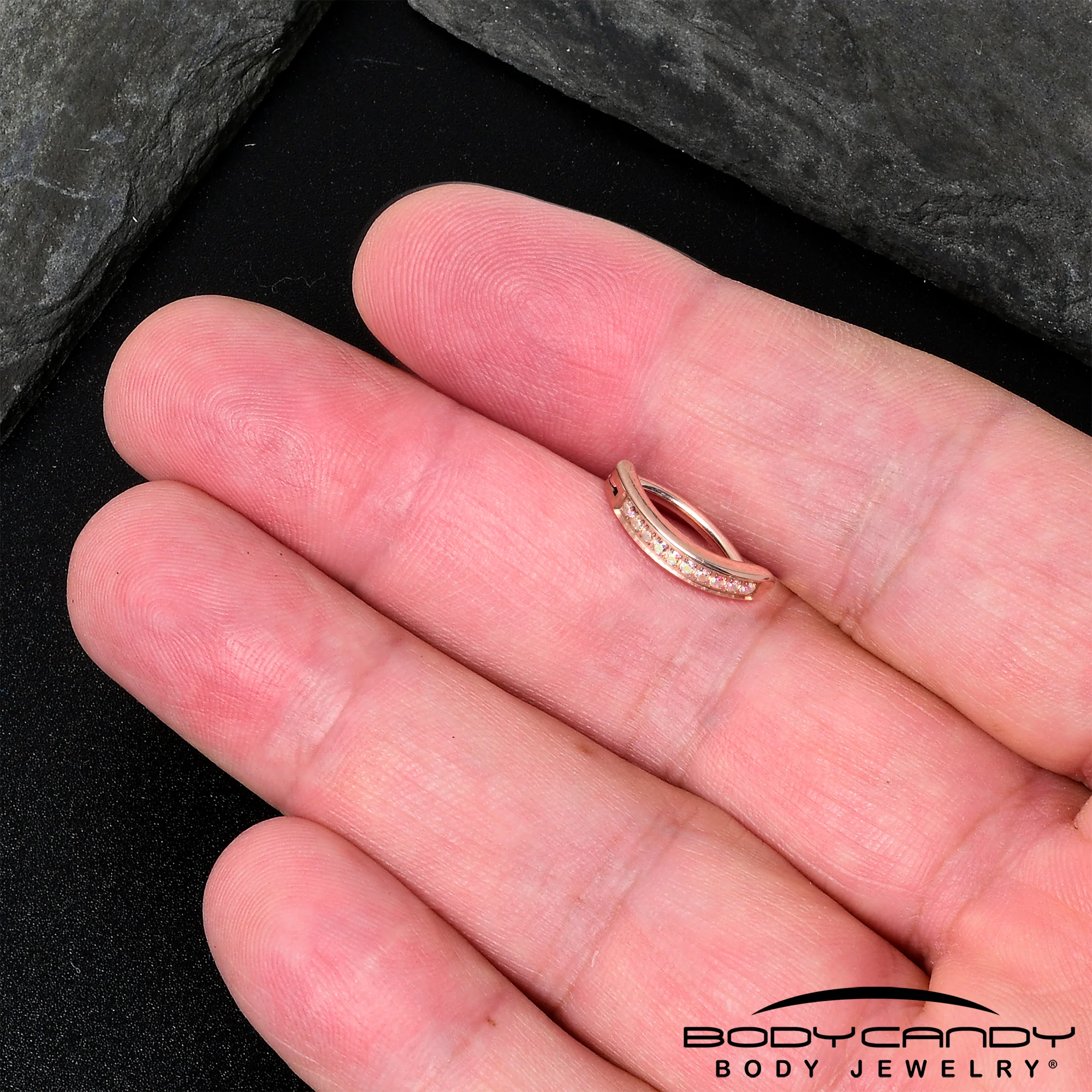 14G 3/8  Rose Implant Grade Titanium CZ Paved Hinged Hoop Belly Ring - Image 4