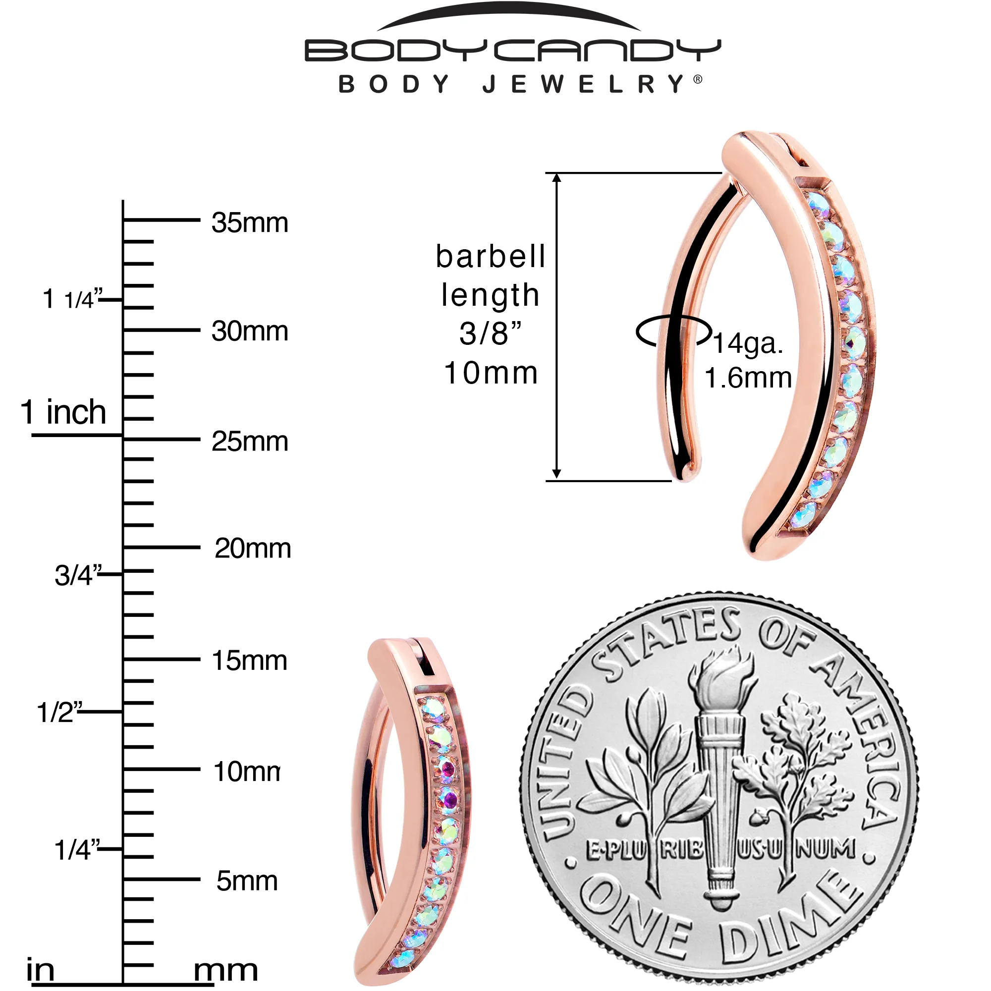 14G 3/8  Rose Implant Grade Titanium CZ Paved Hinged Hoop Belly Ring - Image 7