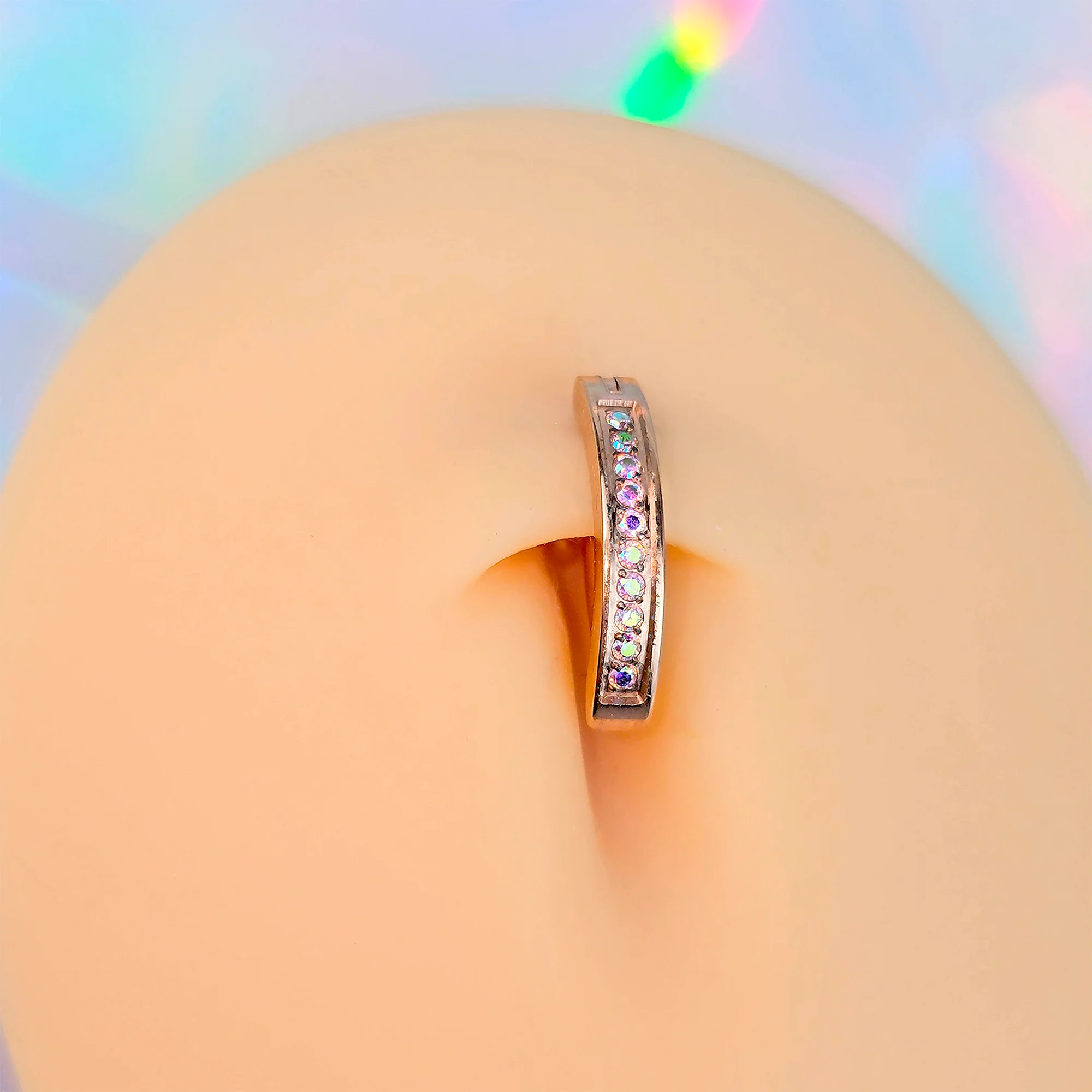 14G 3/8  Rose Implant Grade Titanium CZ Paved Hinged Hoop Belly Ring - Image 8