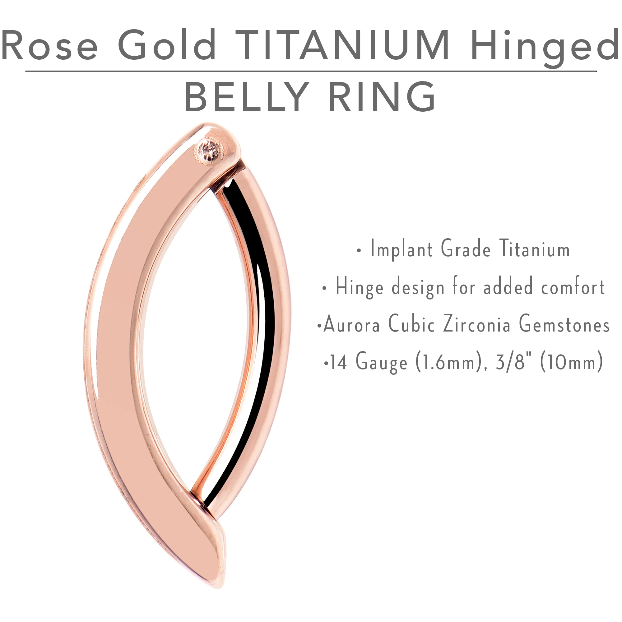 14G 3/8  Rose Implant Grade Titanium CZ Paved Hinged Hoop Belly Ring - Image 9