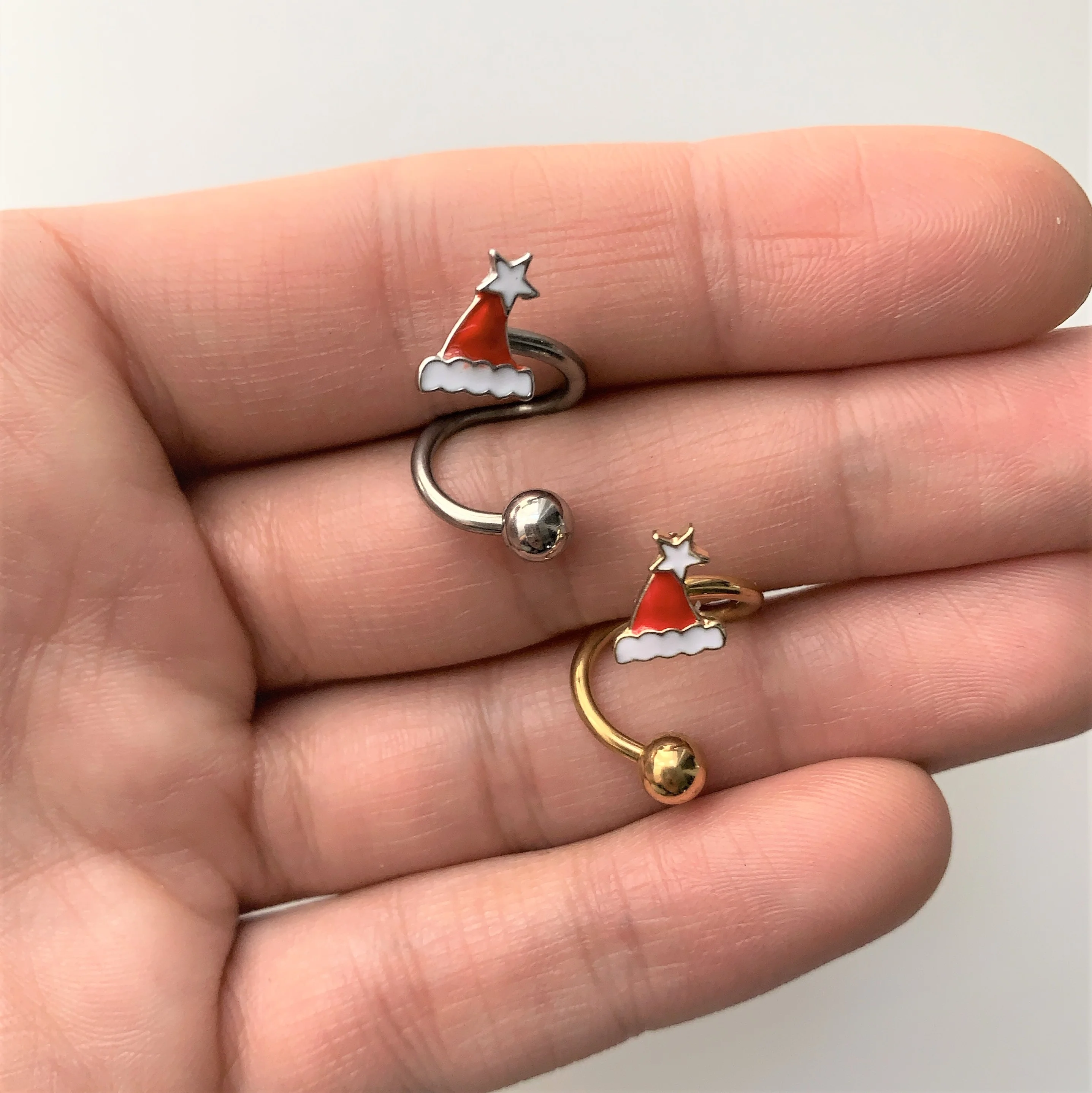 14G 3/8 Santa Hat Christmas Spiral Twister Belly Ring - Image 2