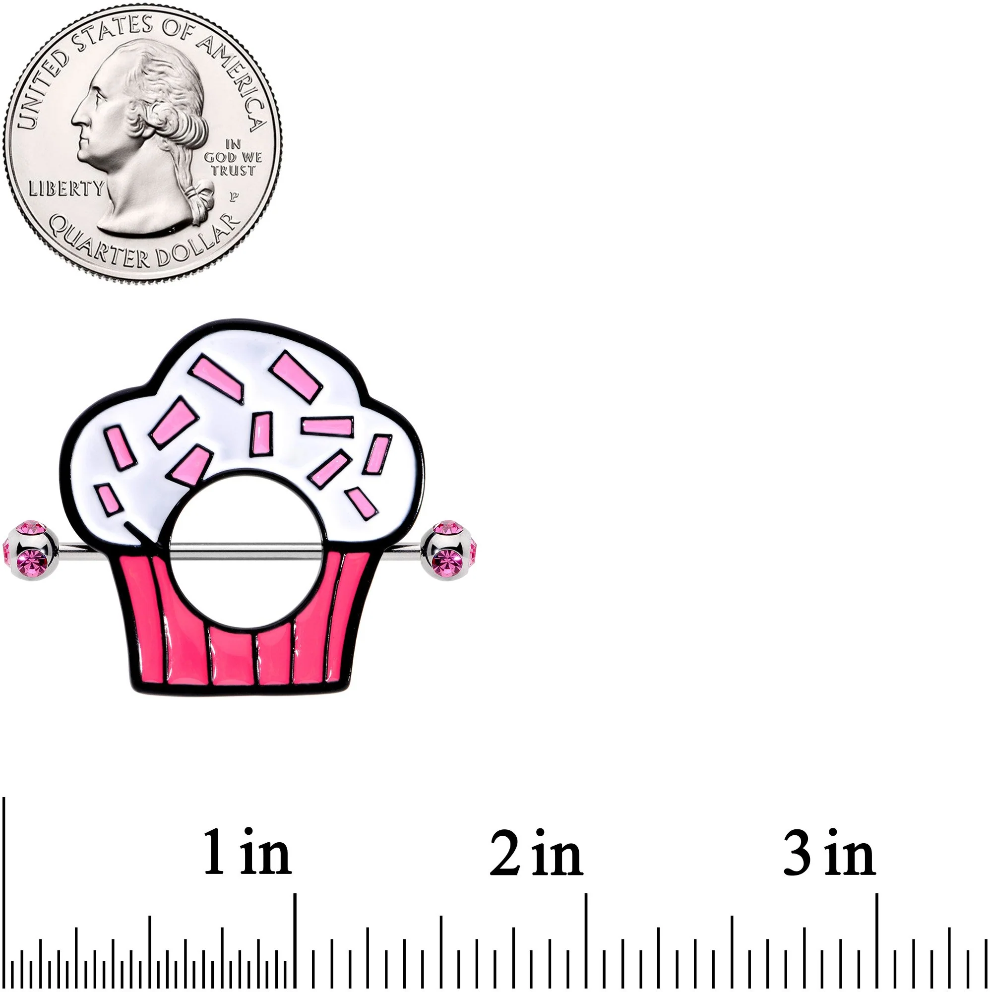 14G 33mm Pink Gem Sprinkle Cupcake Nipple Shield Set - Image 2