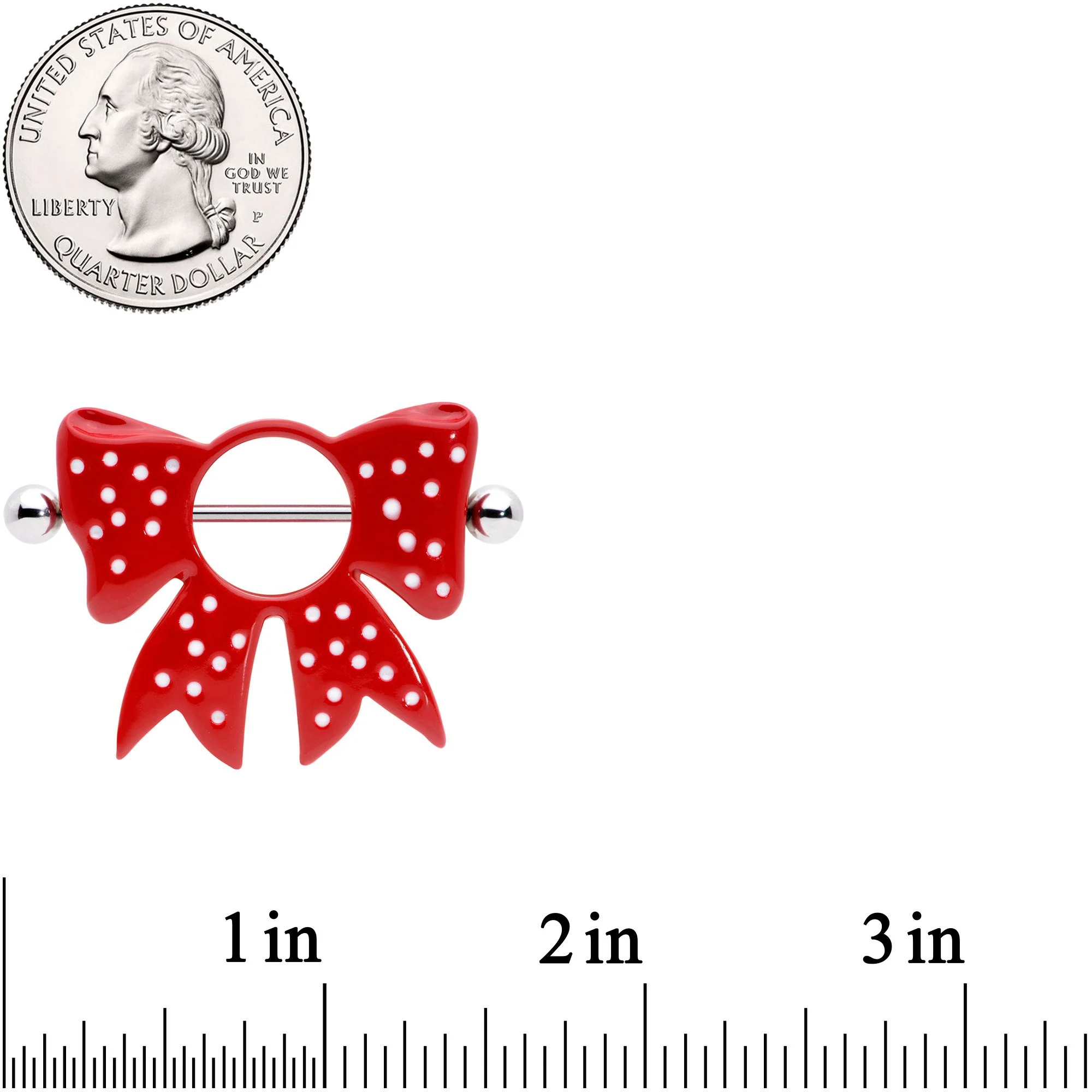 14G 33mm Red White Polka Dot Bow Nipple Shield Set - Image 2