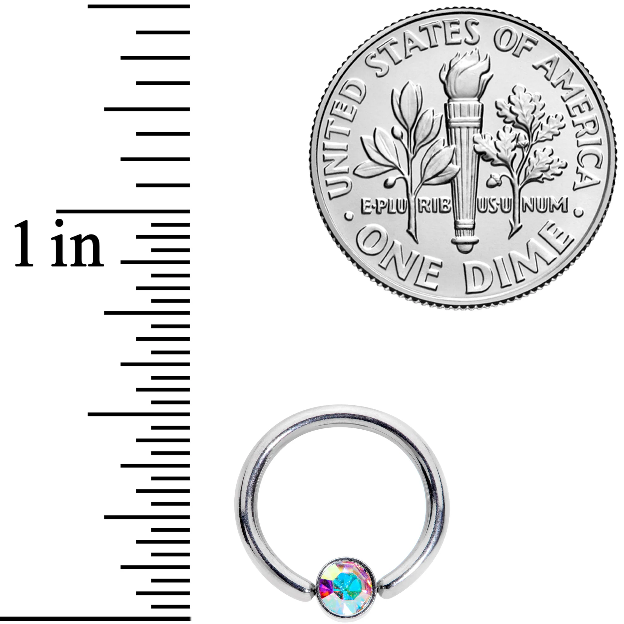 14G 3/8 Aurora Gem 4mm Disc BCR Captive Bead Ring - Image 3