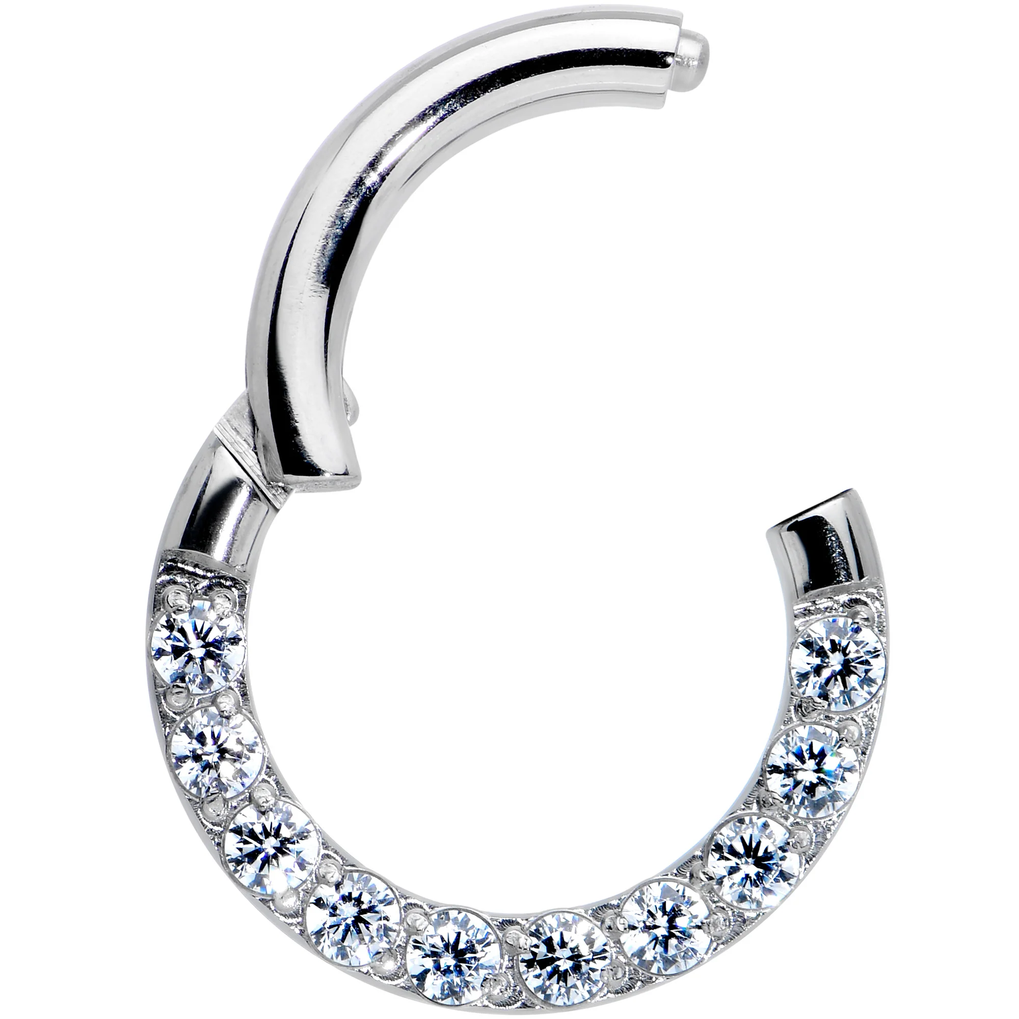 14G 5/16 Clear CZ Gem G23 Titanium Paved Hinged Segment Ring - Image 2