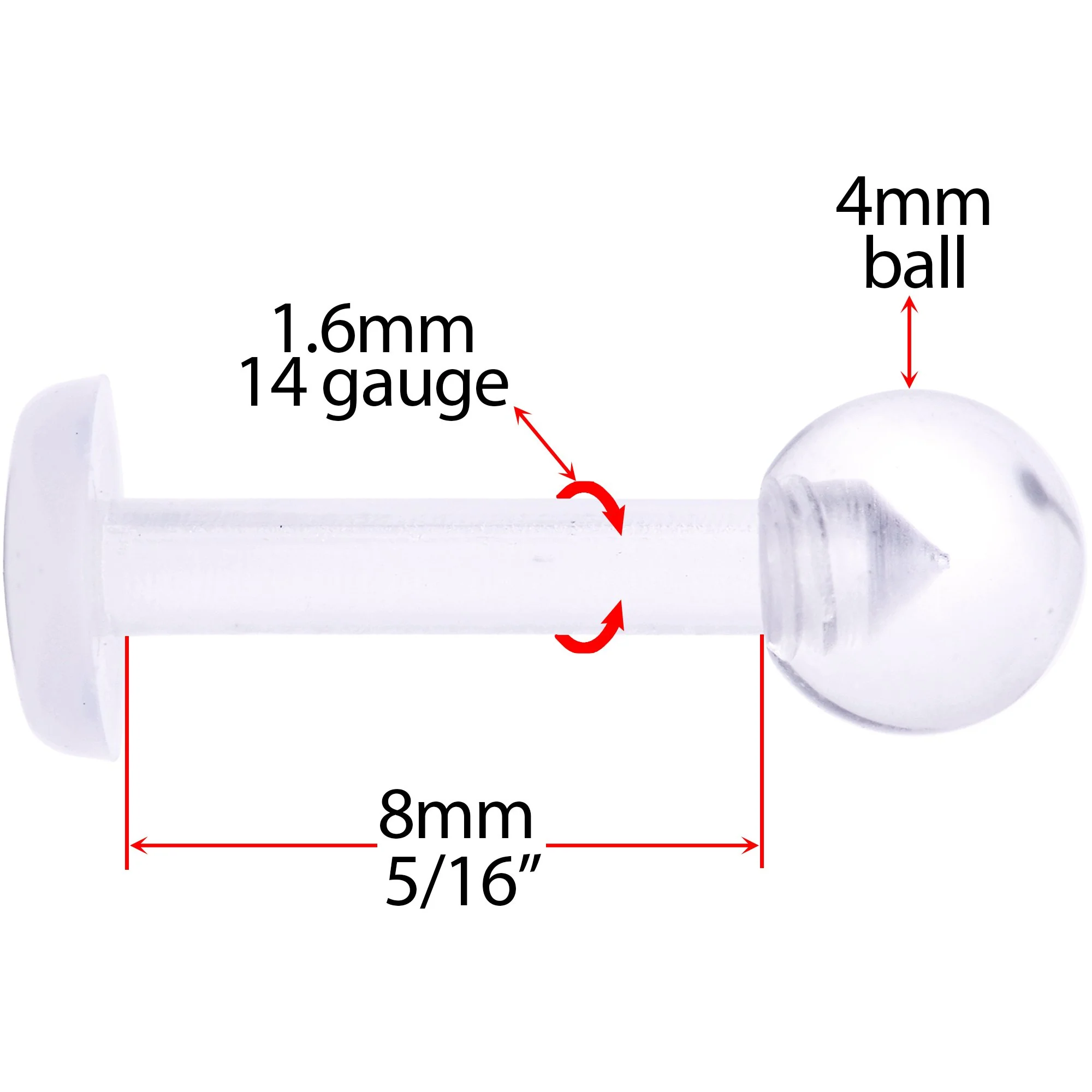 14G 5/16 Clear Flexible Bioplast Labret Monroe Retainer - Image 3