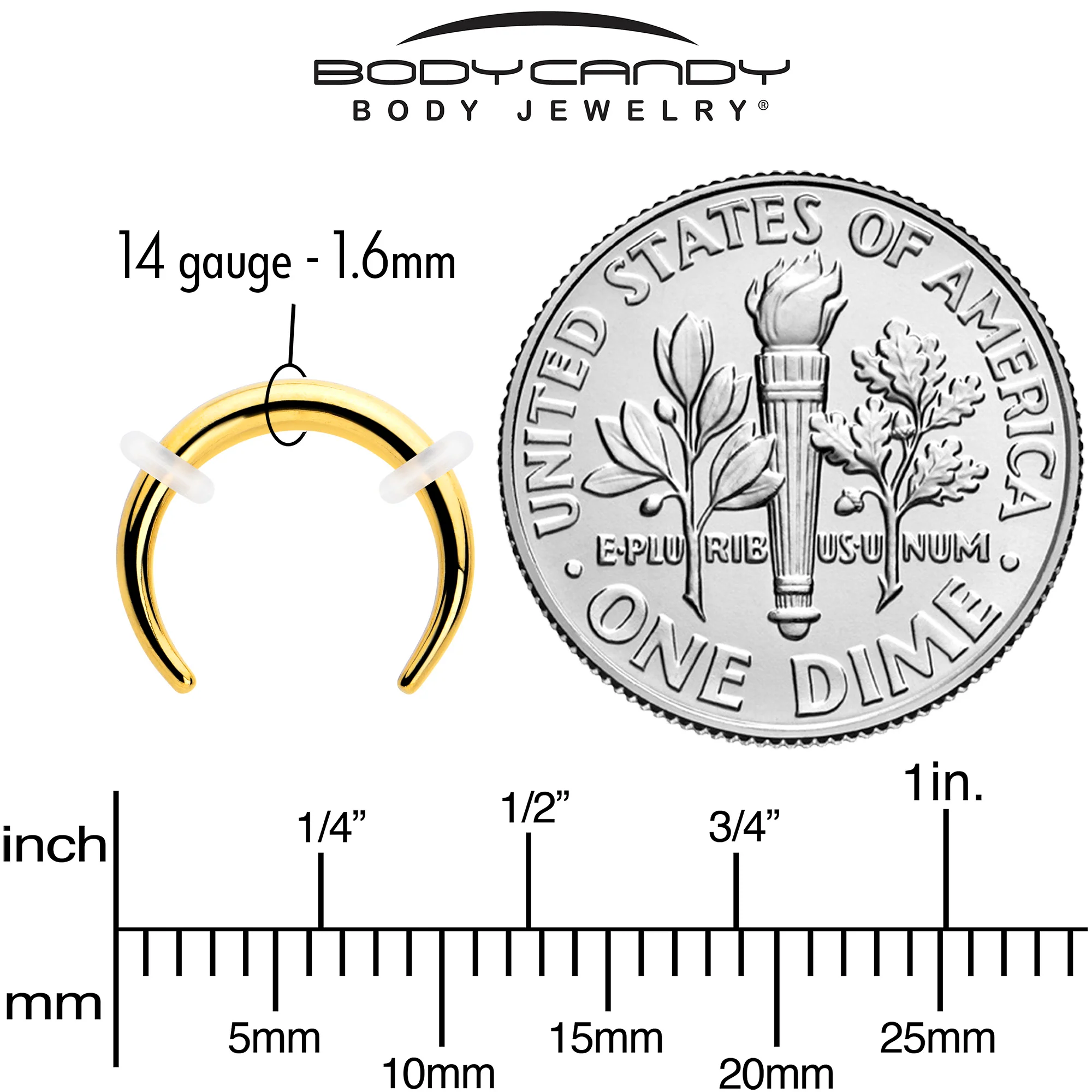 14G 5/16 Gold Tone Pincher Crescent Taper - Image 4