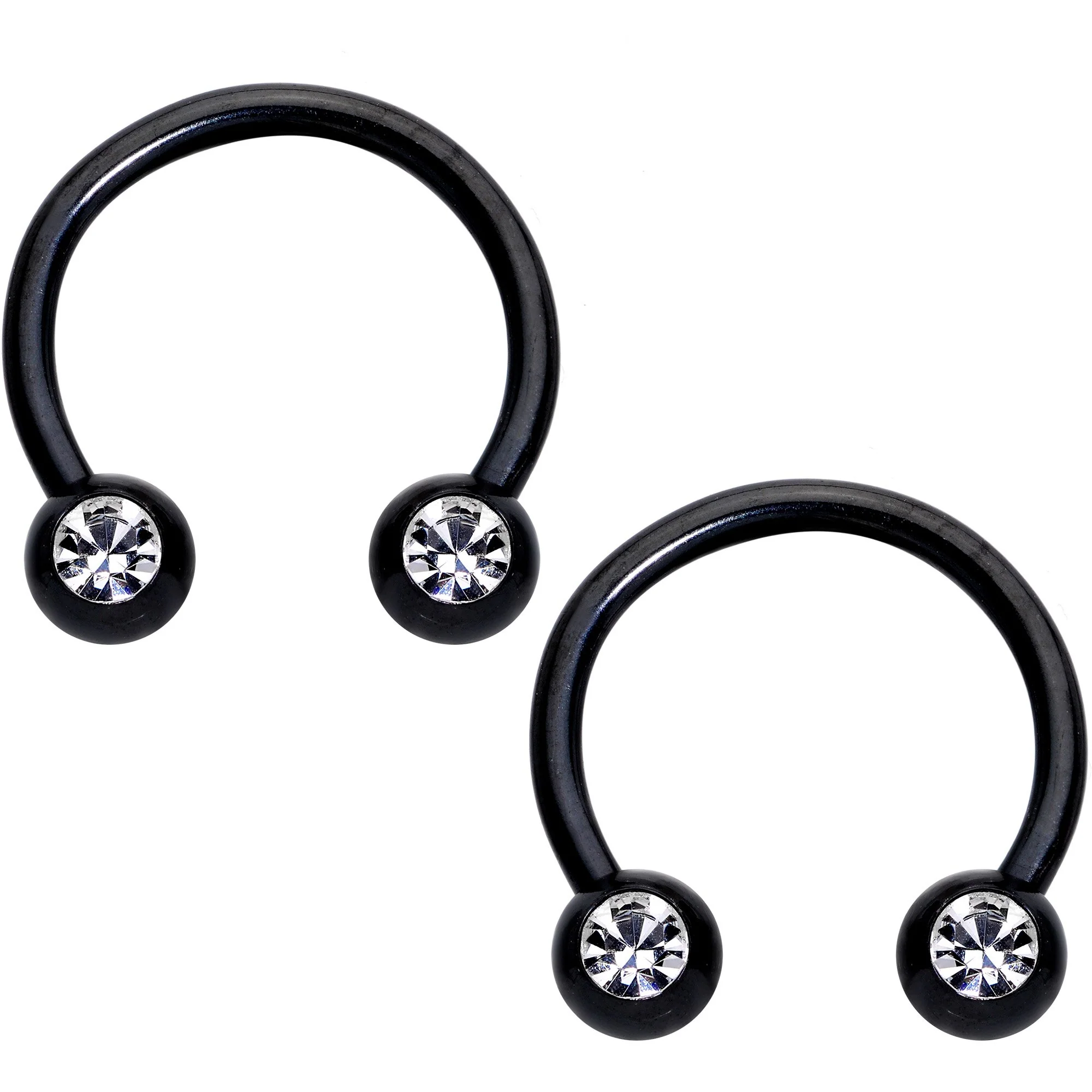 14G 5/8 1/2 Clear Gem Black Horseshoe Barbell Nipple Ring Set - Image 3